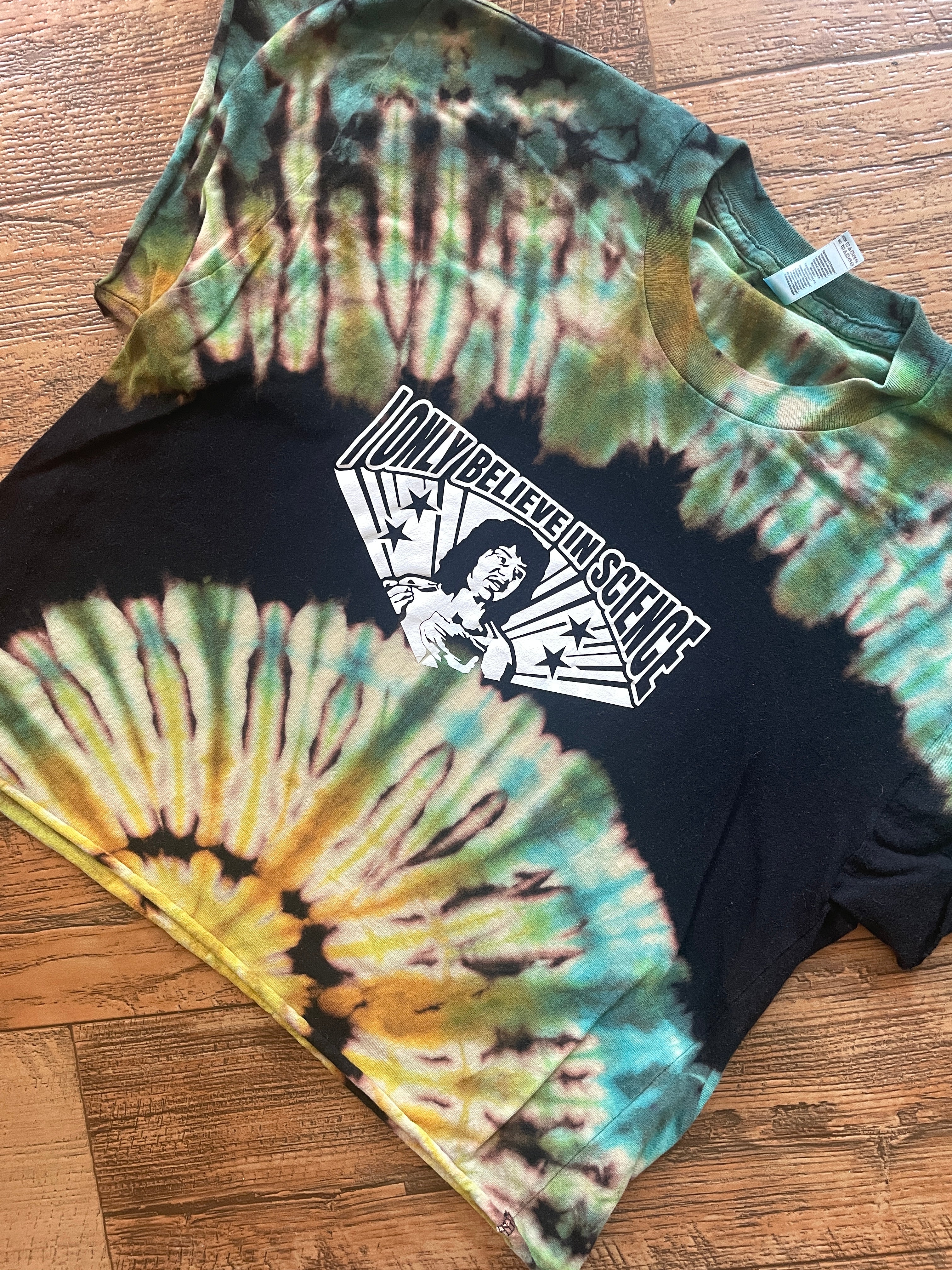 I Only Believe in Science Nacho Libre Handmade Tie Dye Crop Top (Men's Medium)