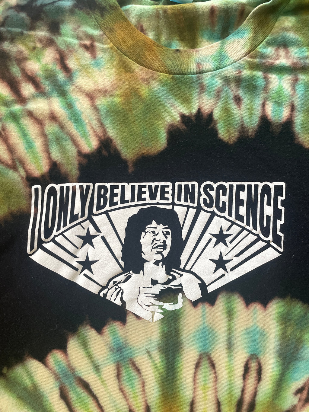 I Only Believe in Science Nacho Libre Handmade Tie Dye Crop Top (Men's Medium)