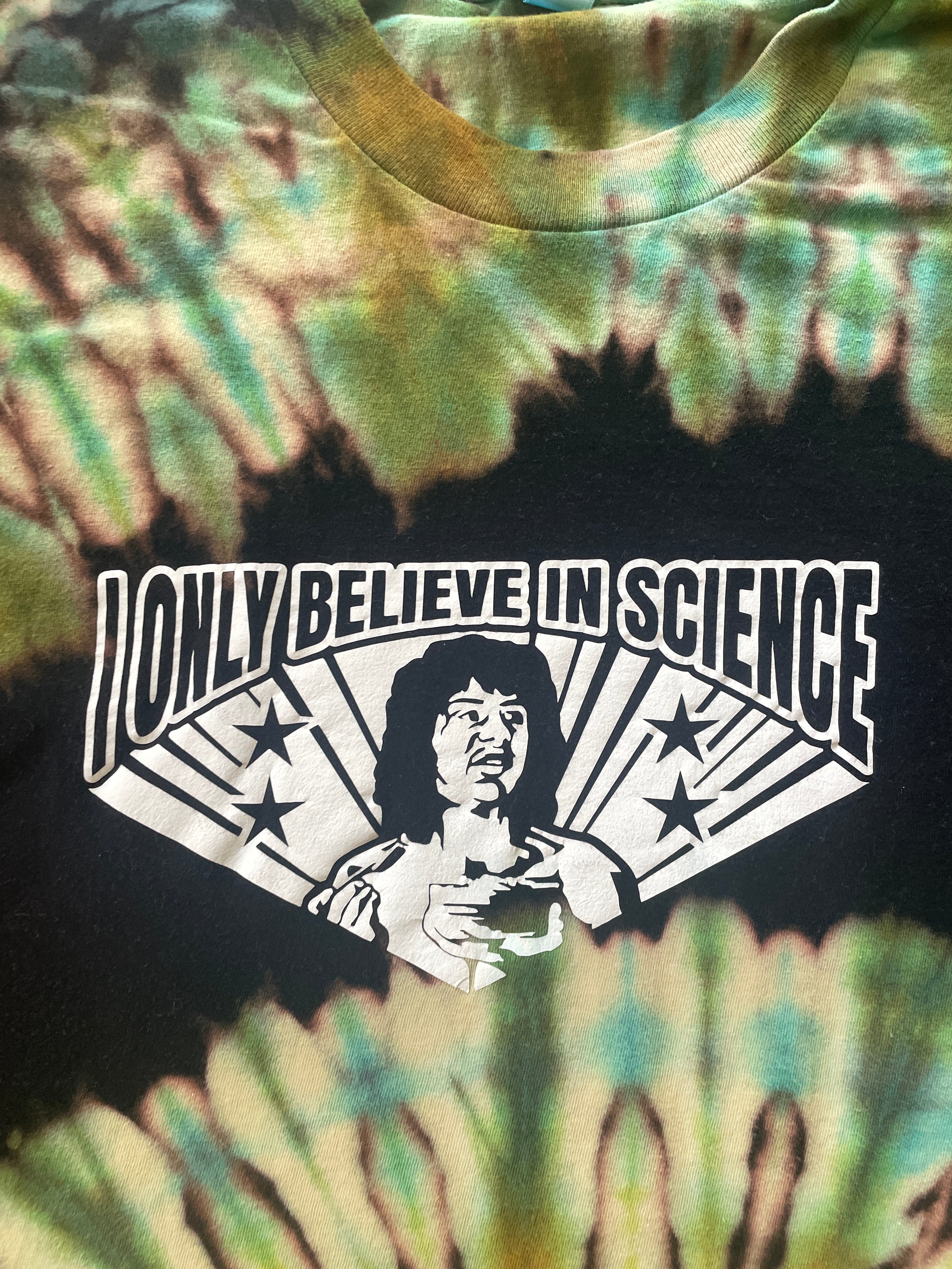 I Only Believe in Science Nacho Libre Handmade Tie Dye Crop Top (Men's Medium)