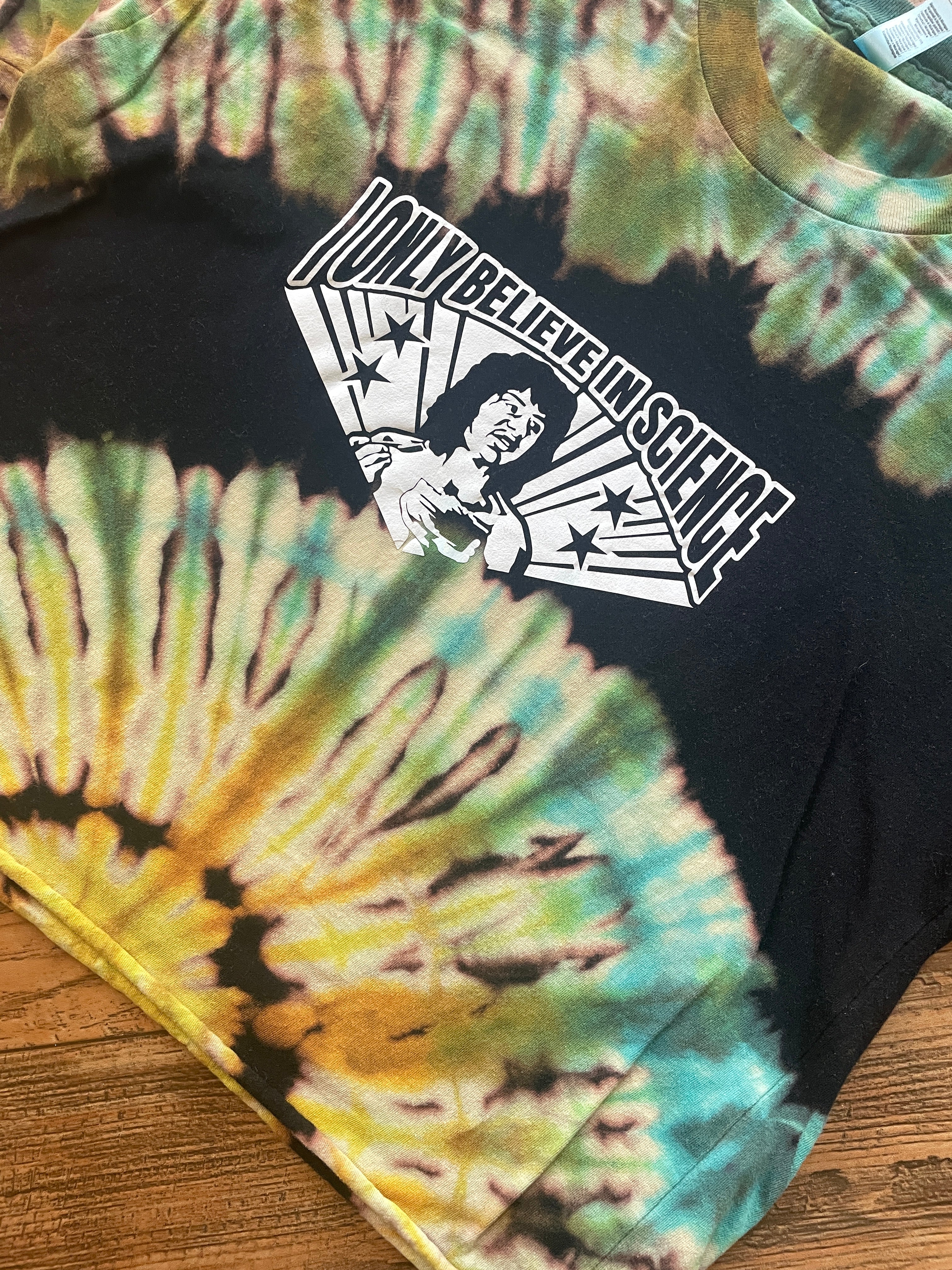 I Only Believe in Science Nacho Libre Handmade Tie Dye Crop Top (Men's Medium)