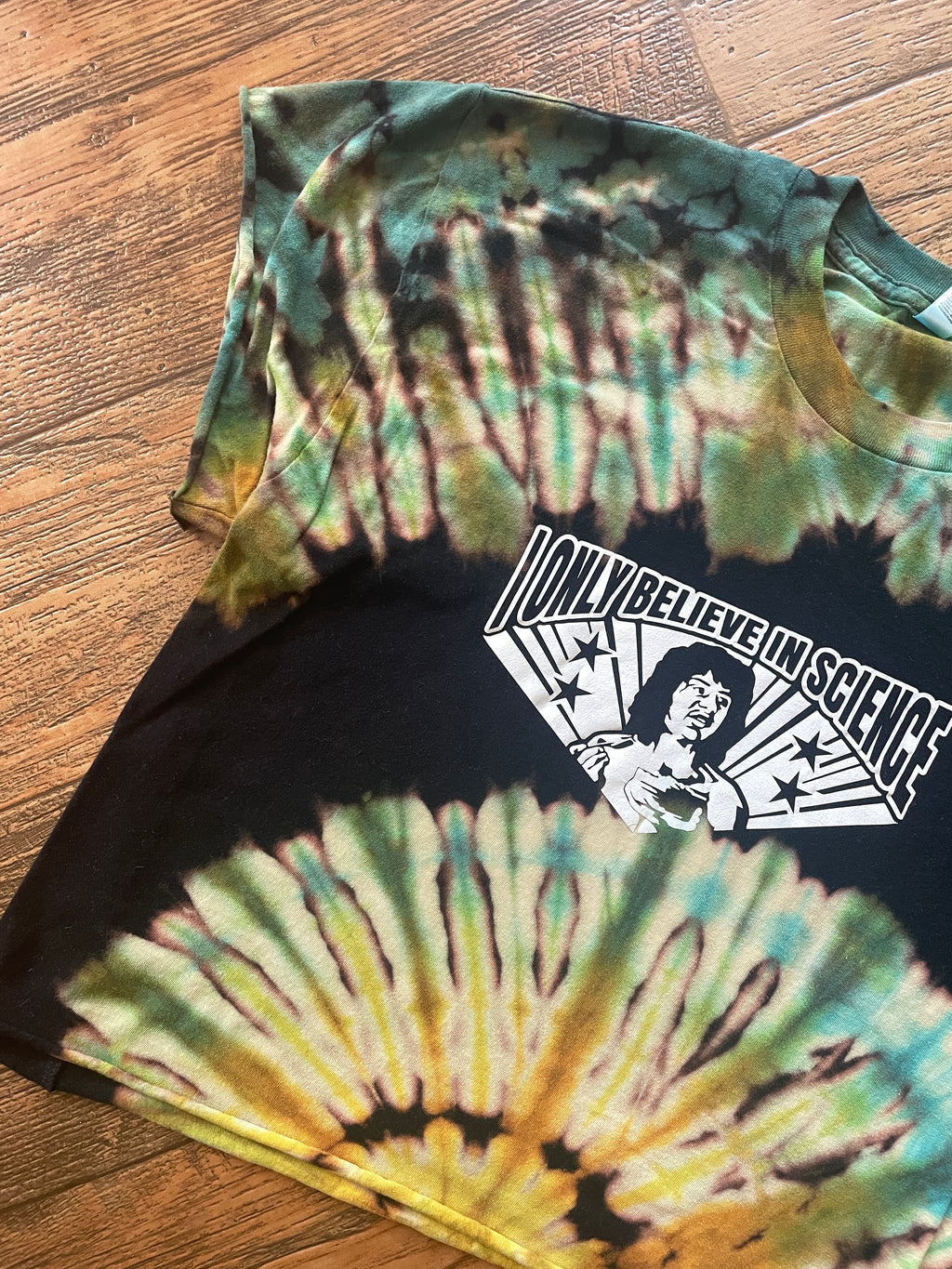 I Only Believe in Science Nacho Libre Handmade Tie Dye Crop Top (Men's Medium)