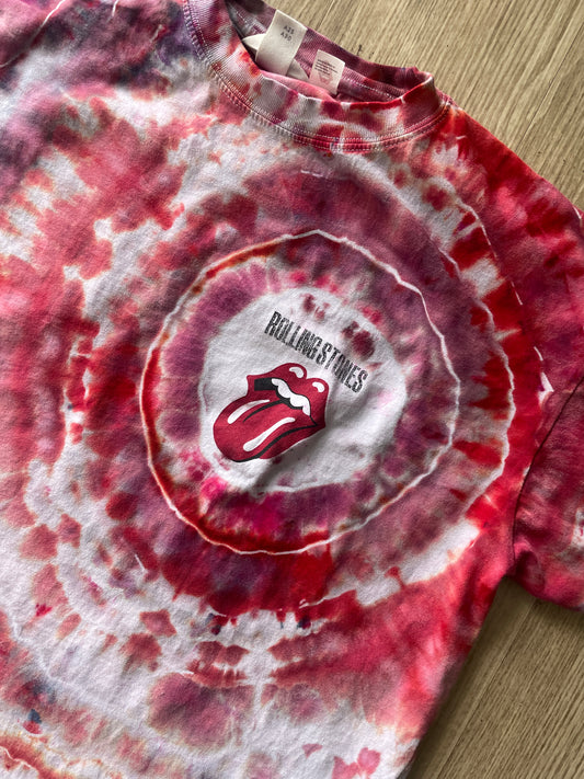 M/L Men's Rolling Stones Handmade Geode Tie Dye Short Sleeve T-Shirt | One-Of-a-Kind Upcycled White, Red, and Black Top