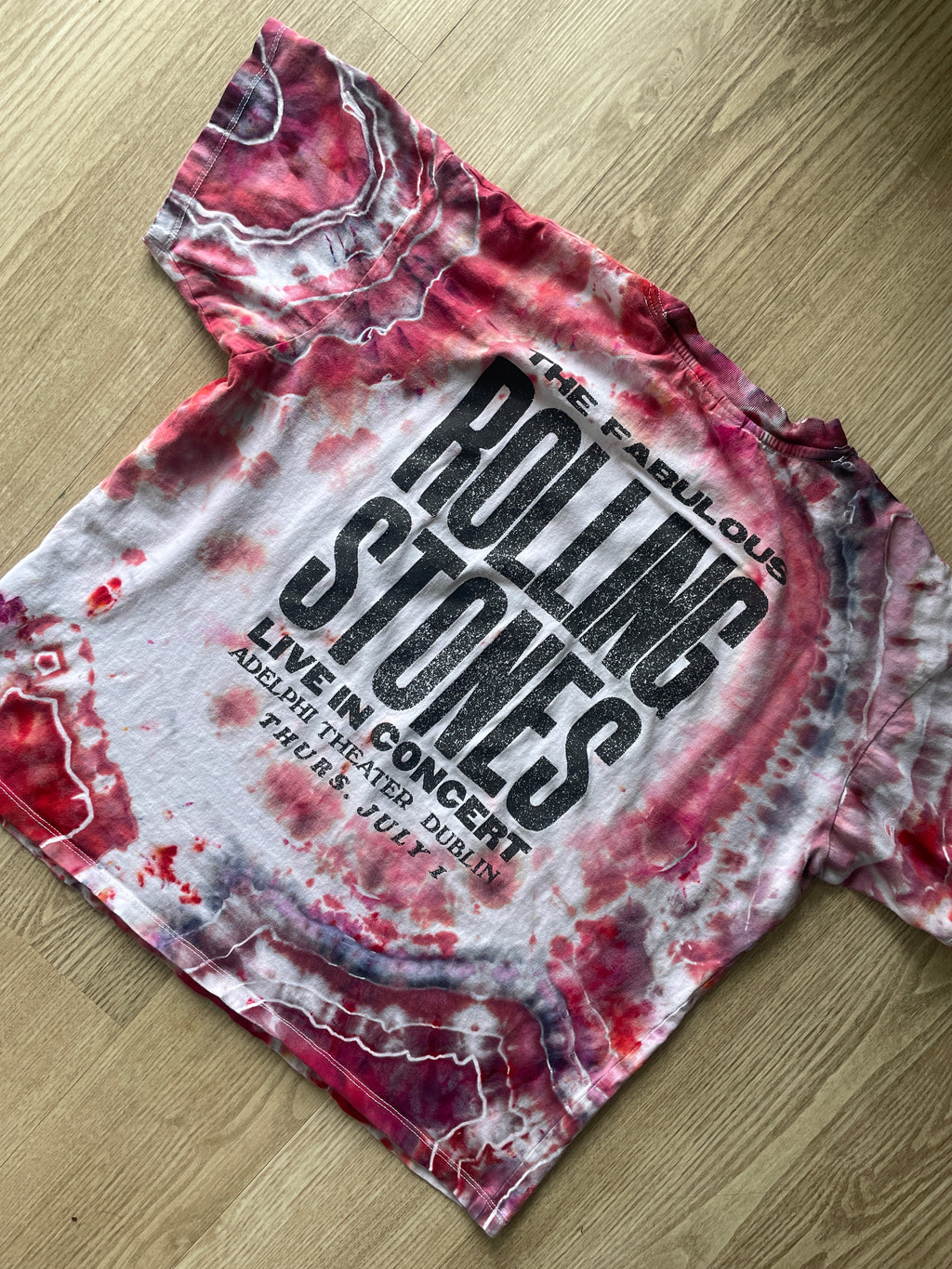 M/L Men's Rolling Stones Handmade Geode Tie Dye Short Sleeve T-Shirt | One-Of-a-Kind Upcycled White, Red, and Black Top