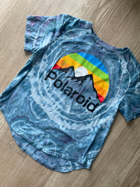 XL Women's Polaroid Handmade Geode Tie Dye Short Sleeve T-Shirt | One-Of-a-Kind Upcycled Blue and White Top