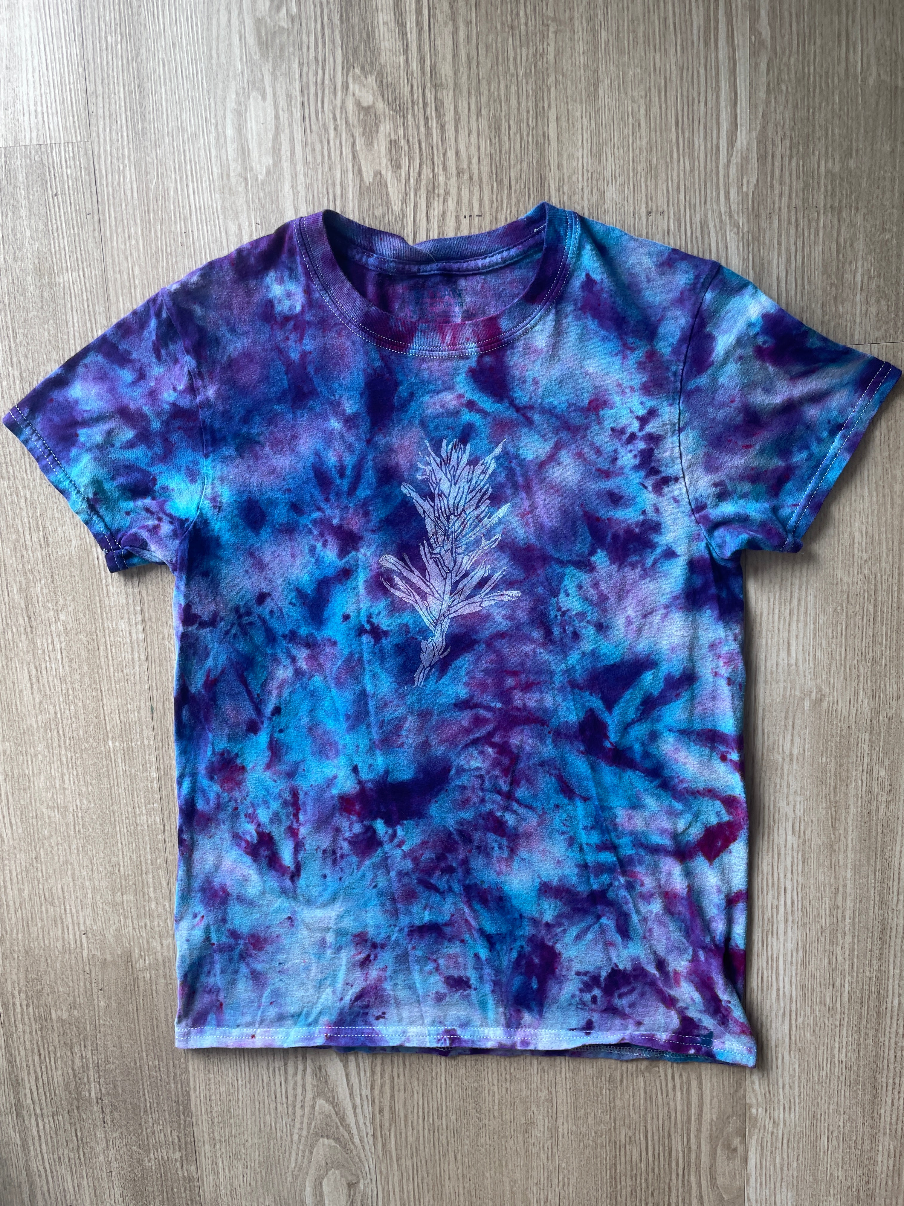 SMALL Men’s Indian Paintbrush Galaxy Tie Dye T-Shirt | One-Of-a-Kind Blue, Purple, and Pink Crumpled Short Sleeve