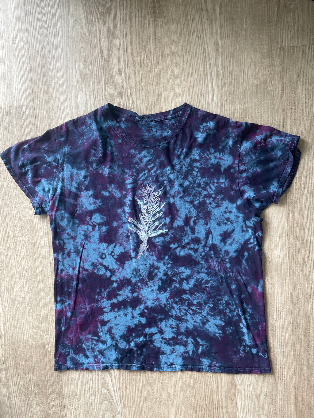 Large Men’s Indian Paintbrush Tie Dye T-Shirt | One-Of-a-Kind Blue, Purple, and Black Crumpled Short Sleeve