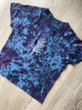 Large Men’s Indian Paintbrush Tie Dye T-Shirt | One-Of-a-Kind Blue, Purple, and Black Crumpled Short Sleeve
