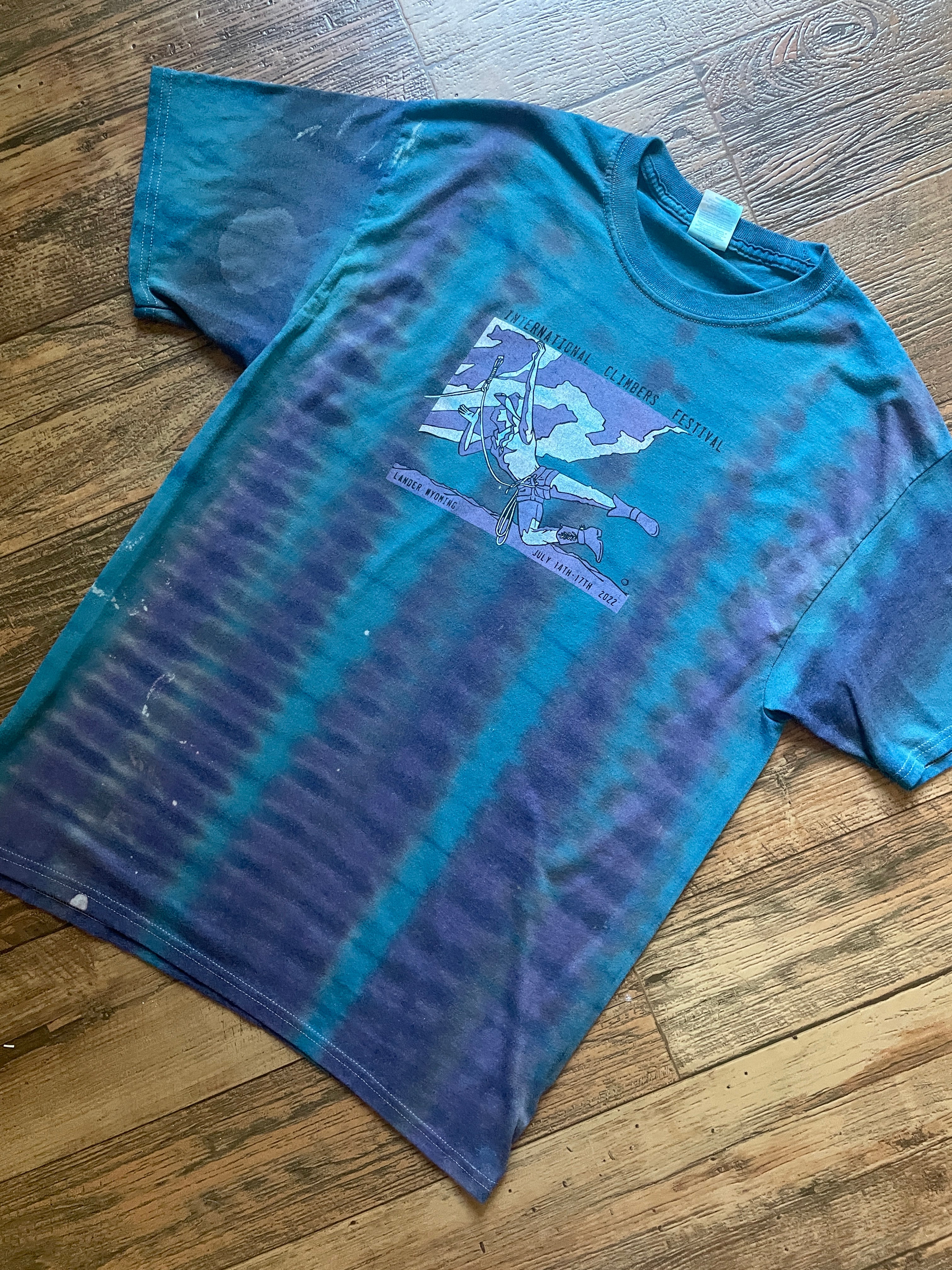 Purple and Blue International Climbers Festival 2022 Hand-Tie Dyed Short Sleeve T-Shirt (Men's Large)