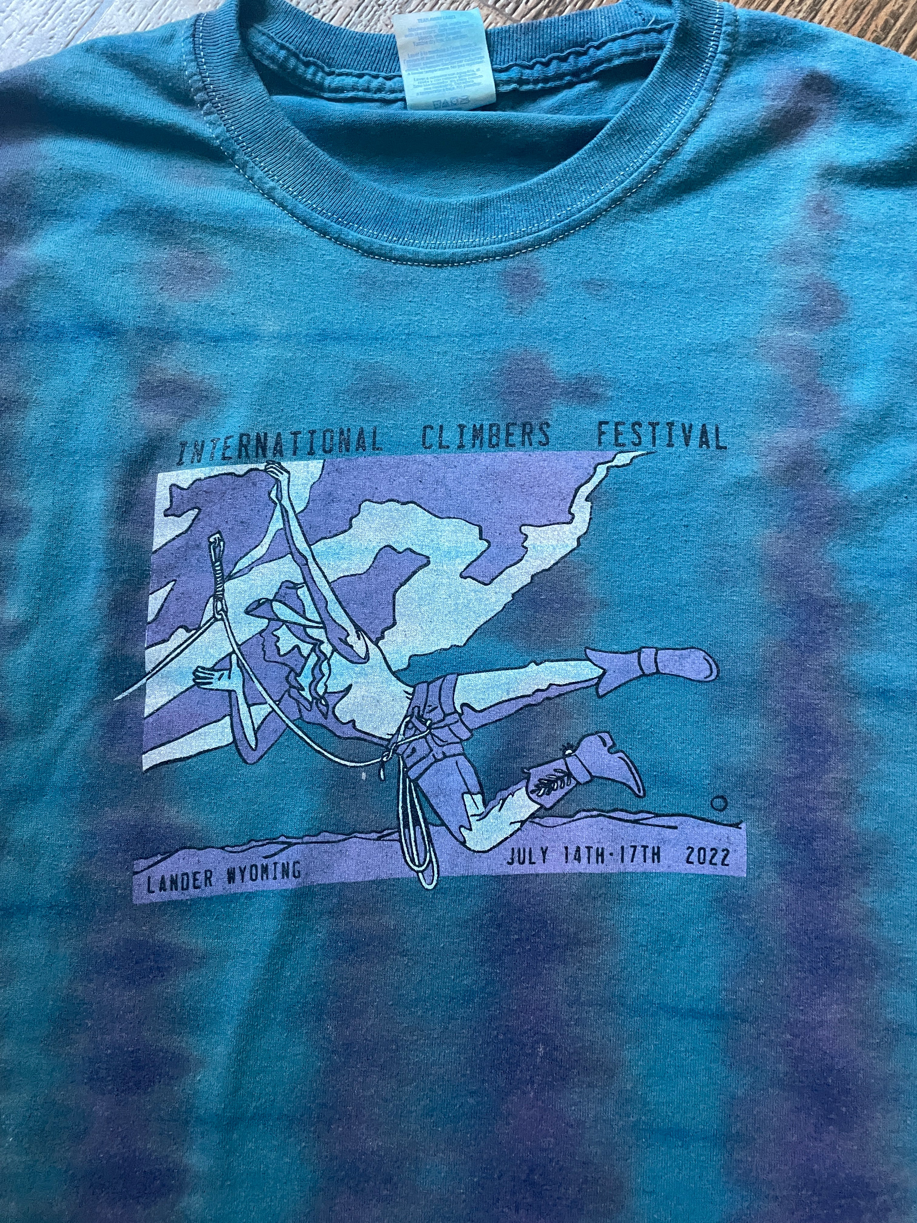 Purple and Blue International Climbers Festival 2022 Hand-Tie Dyed Short Sleeve T-Shirt (Men's Large)