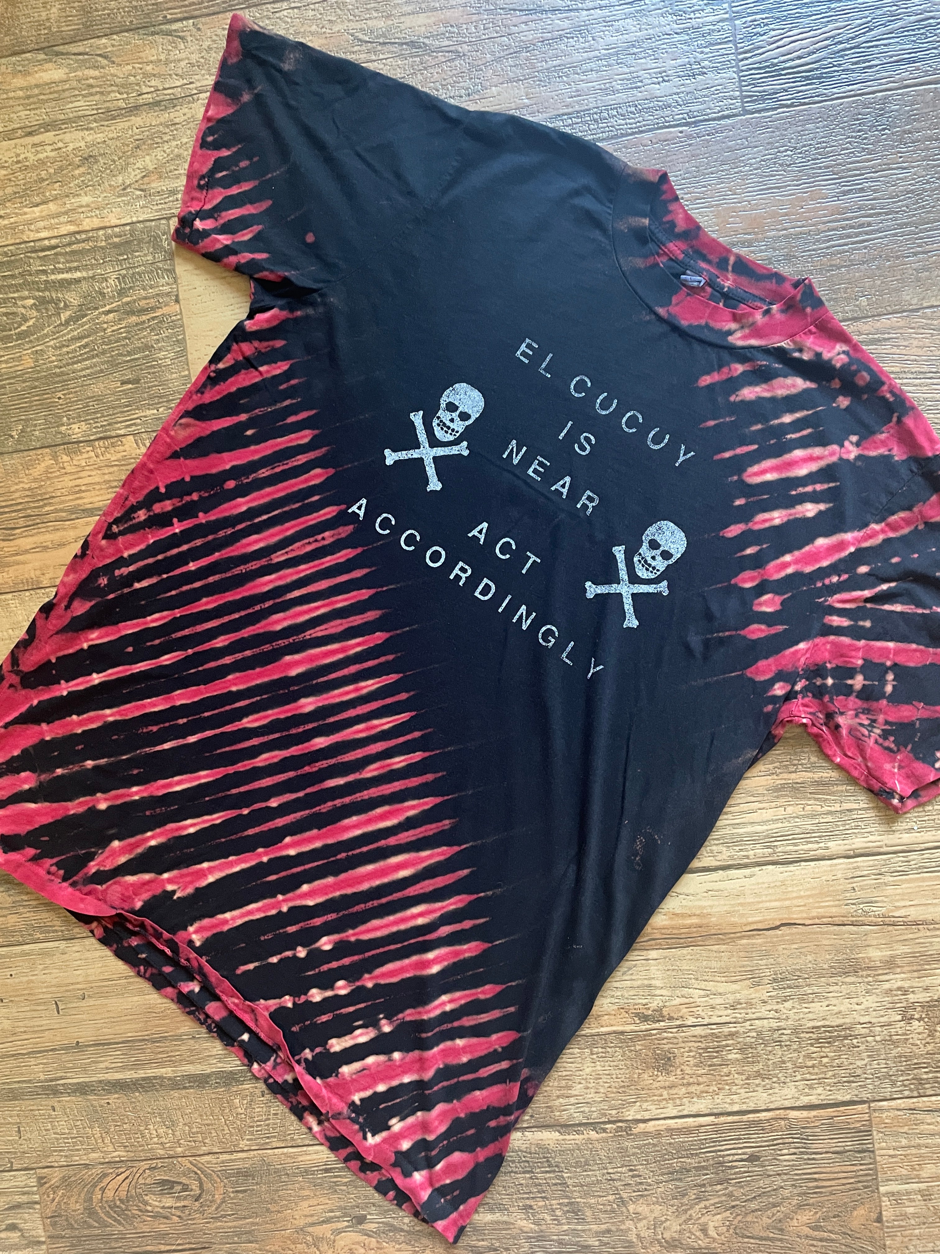 Local Boogeyman El Cucuy Is Near Black and Red Hand-Tie Dyed Short Sleeve T-Shirt (Men's Large)