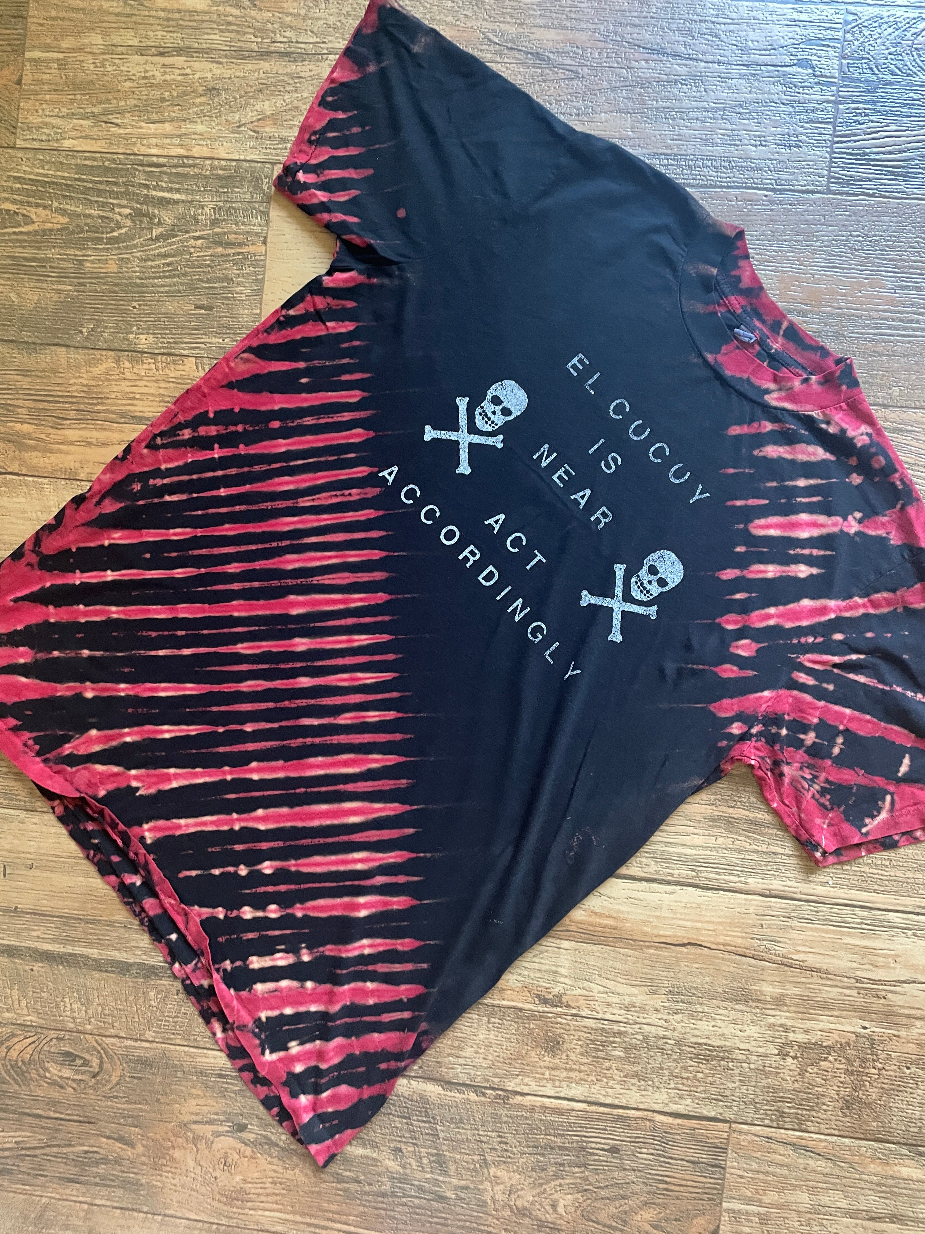 Local Boogeyman El Cucuy Is Near Black and Red Hand-Tie Dyed Short Sleeve T-Shirt (Men's Large)