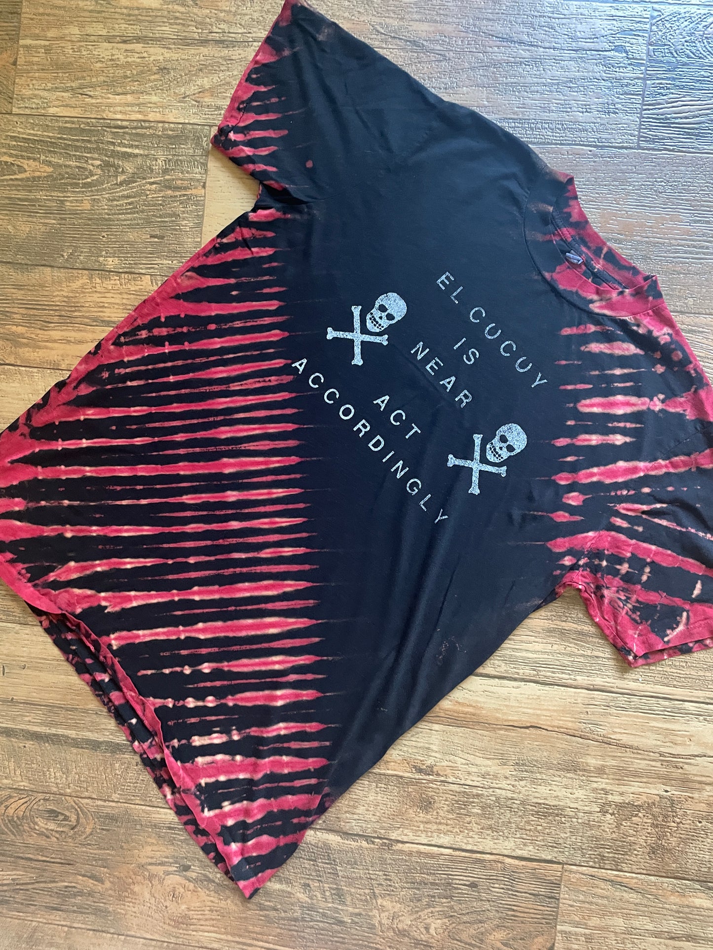 Local Boogeyman El Cucuy Is Near Black and Red Hand-Tie Dyed Short Sleeve T-Shirt (Men's Large)