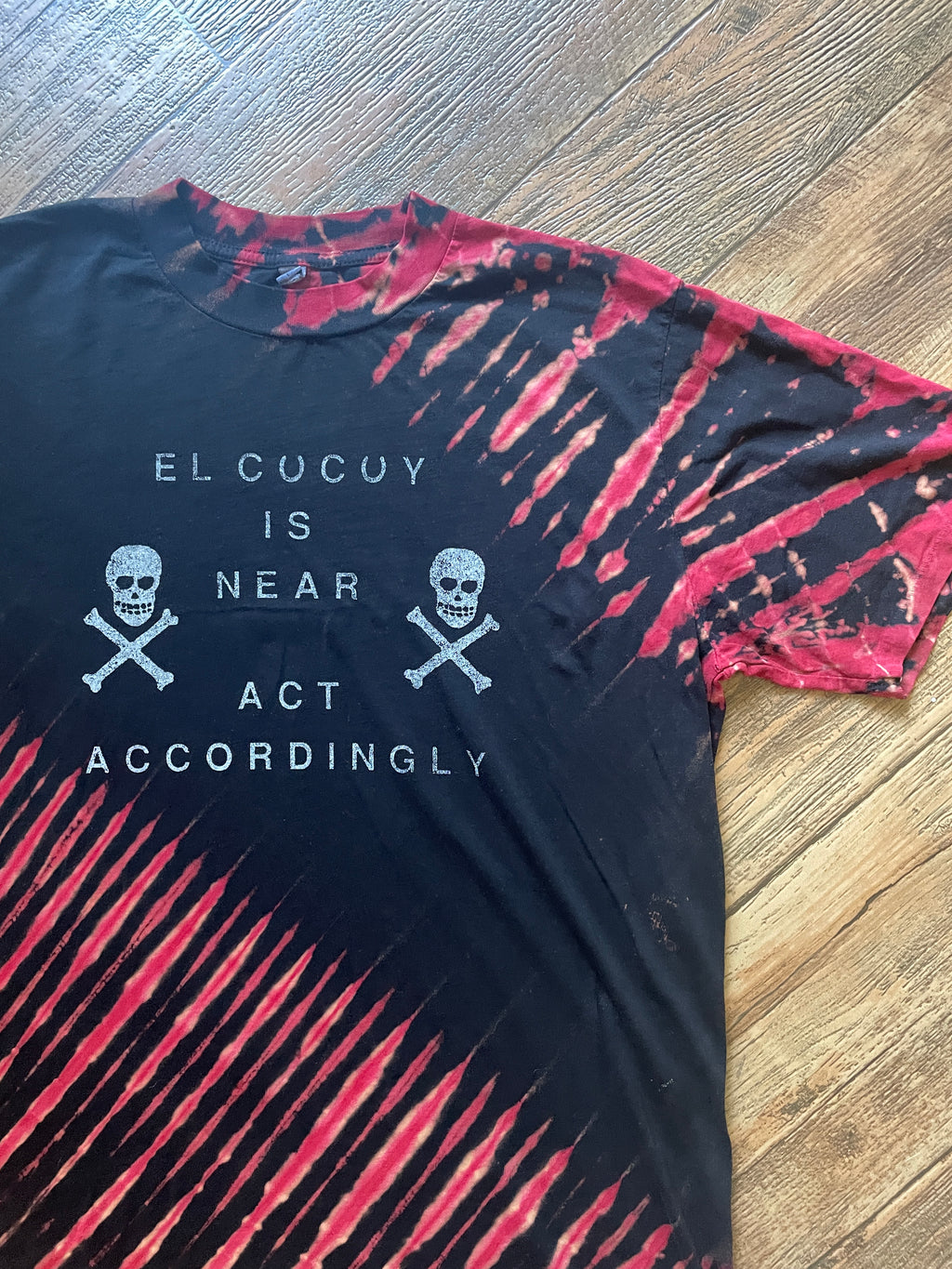 Local Boogeyman El Cucuy Is Near Black and Red Hand-Tie Dyed Short Sleeve T-Shirt (Men's Large)