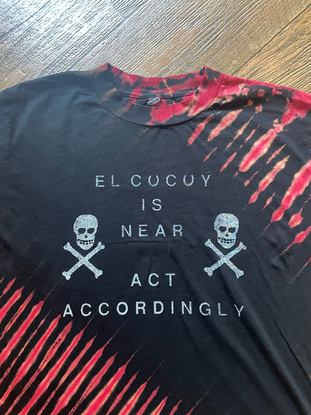 Local Boogeyman El Cucuy Is Near Black and Red Hand-Tie Dyed Short Sleeve T-Shirt (Men's Large)