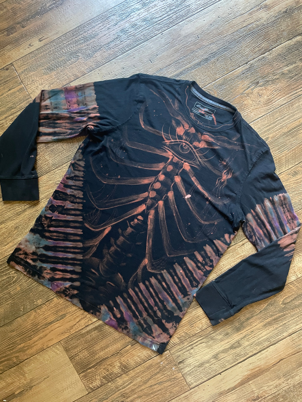 Skeleton Hand-Painted, Hand-Tie Dyed Long Sleeve T-Shirt (Men's Medium)