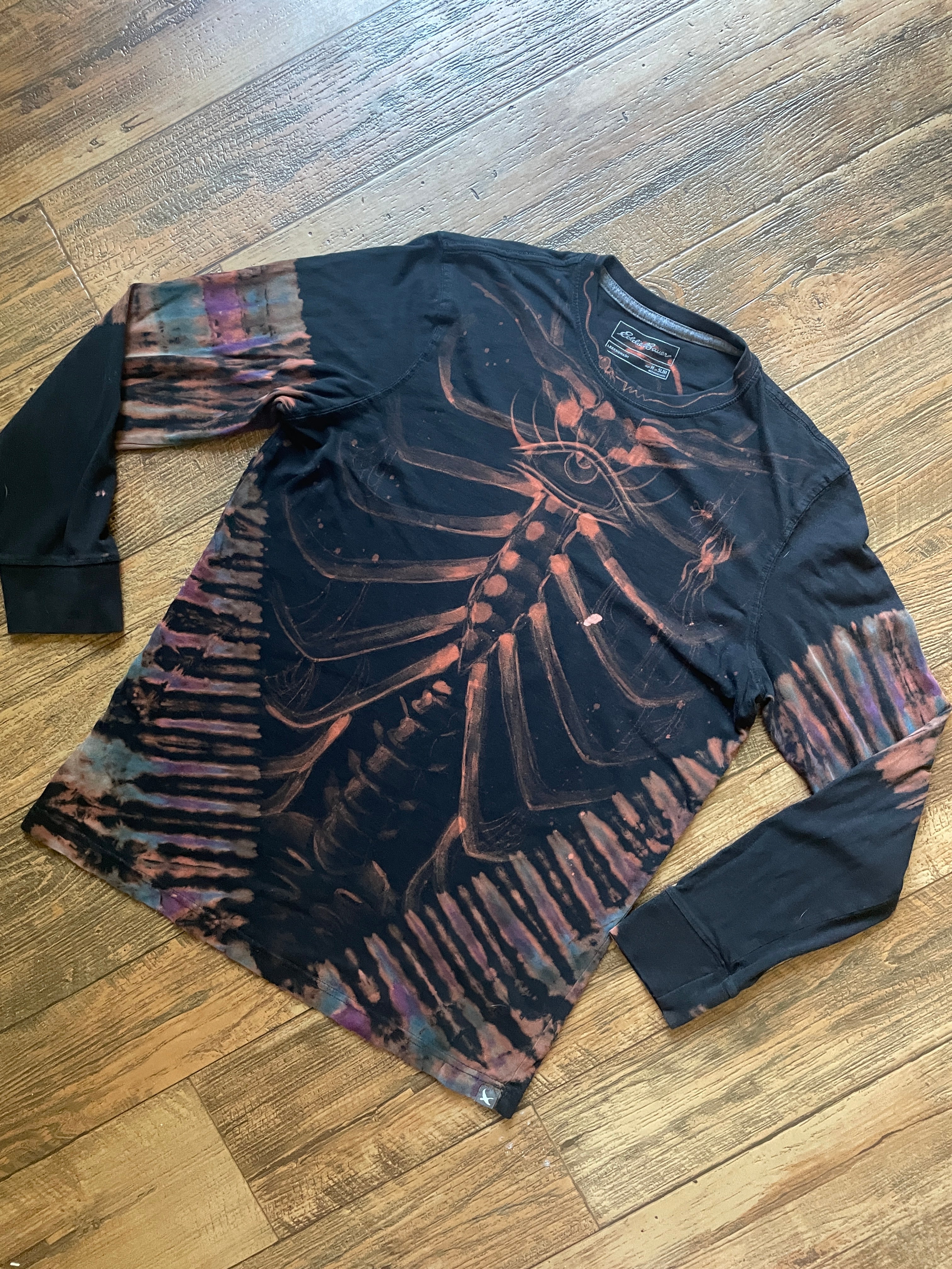 Skeleton Hand-Painted, Hand-Tie Dyed Long Sleeve T-Shirt (Men's Medium)