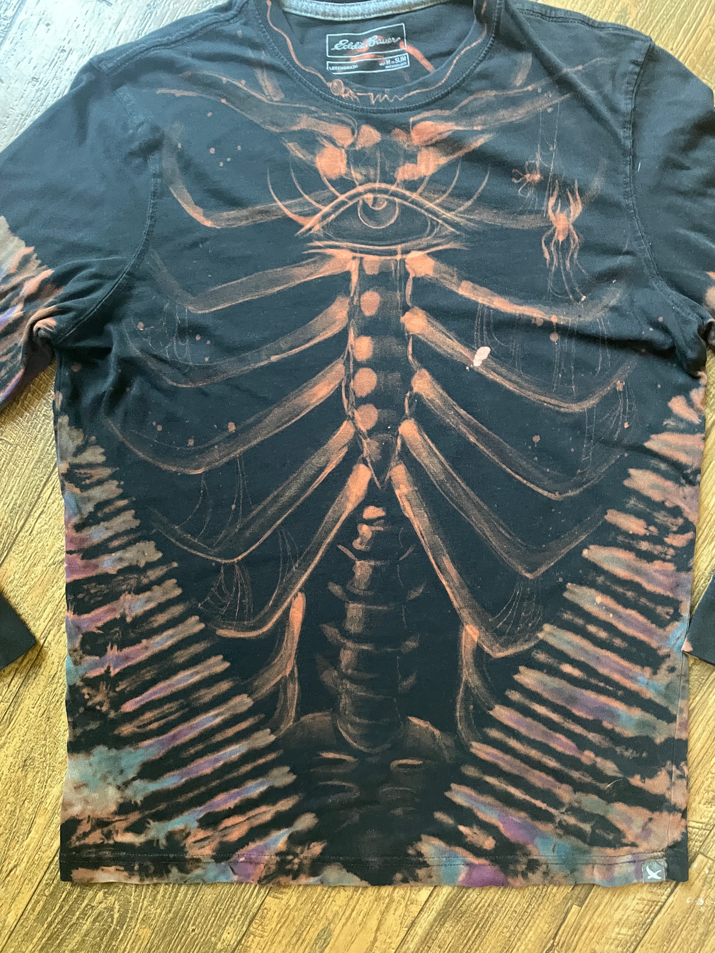Skeleton Hand-Painted, Hand-Tie Dyed Long Sleeve T-Shirt (Men's Medium)