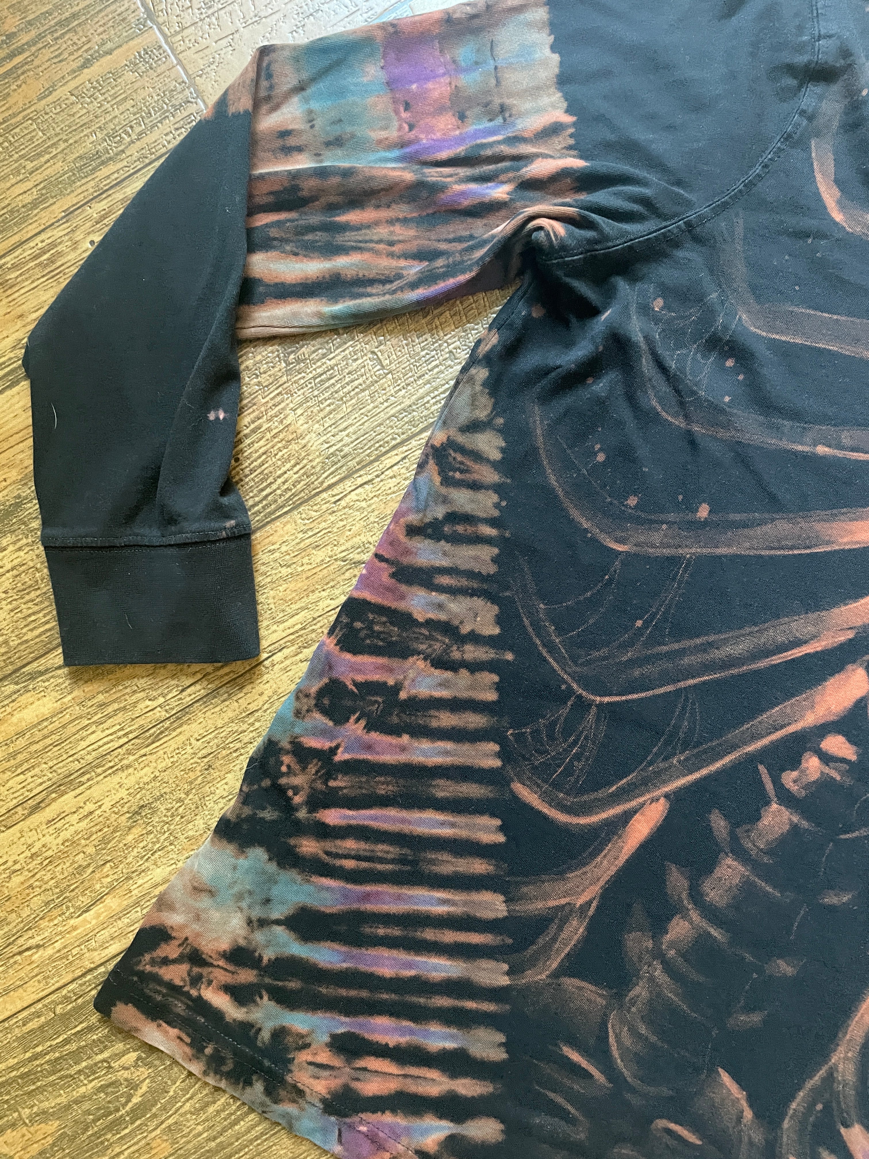 Skeleton Hand-Painted, Hand-Tie Dyed Long Sleeve T-Shirt (Men's Medium)