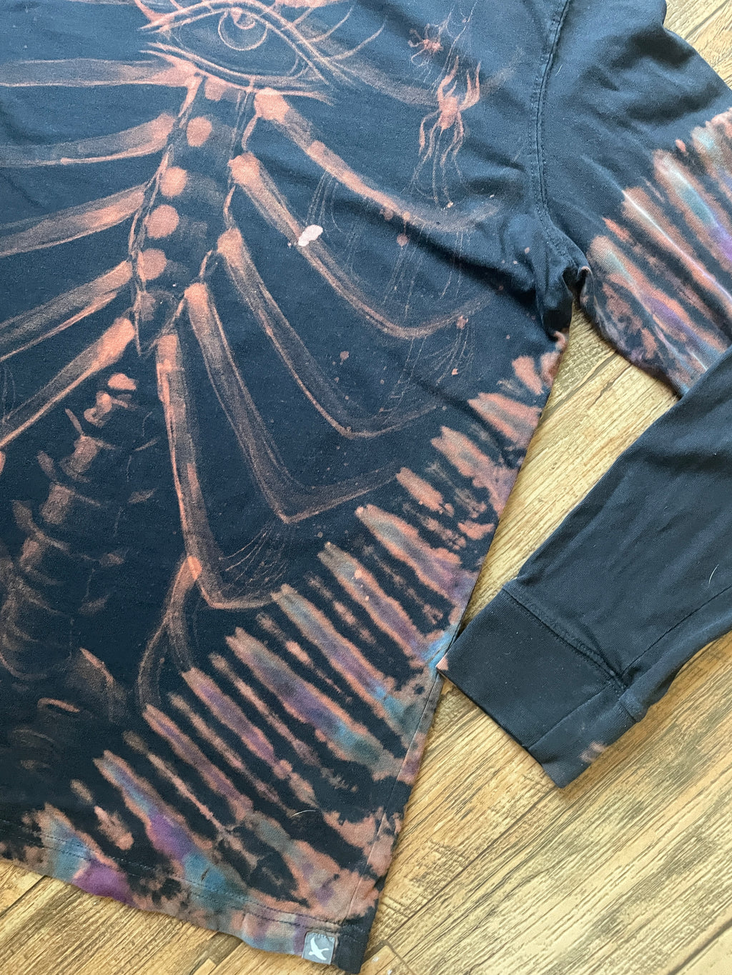 Skeleton Hand-Painted, Hand-Tie Dyed Long Sleeve T-Shirt (Men's Medium)