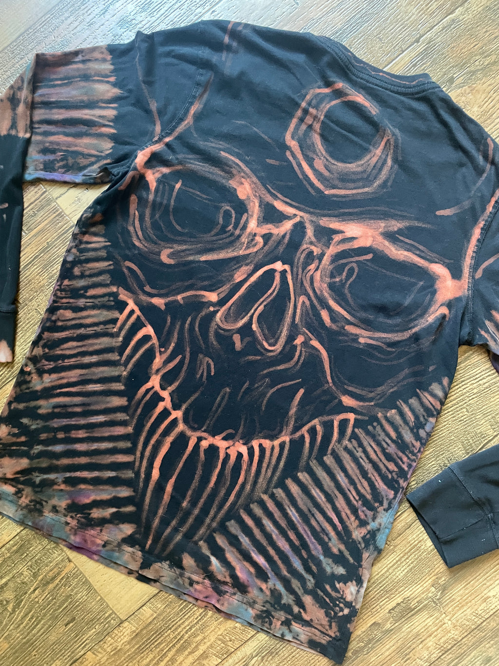 Skeleton Hand-Painted, Hand-Tie Dyed Long Sleeve T-Shirt (Men's Medium)
