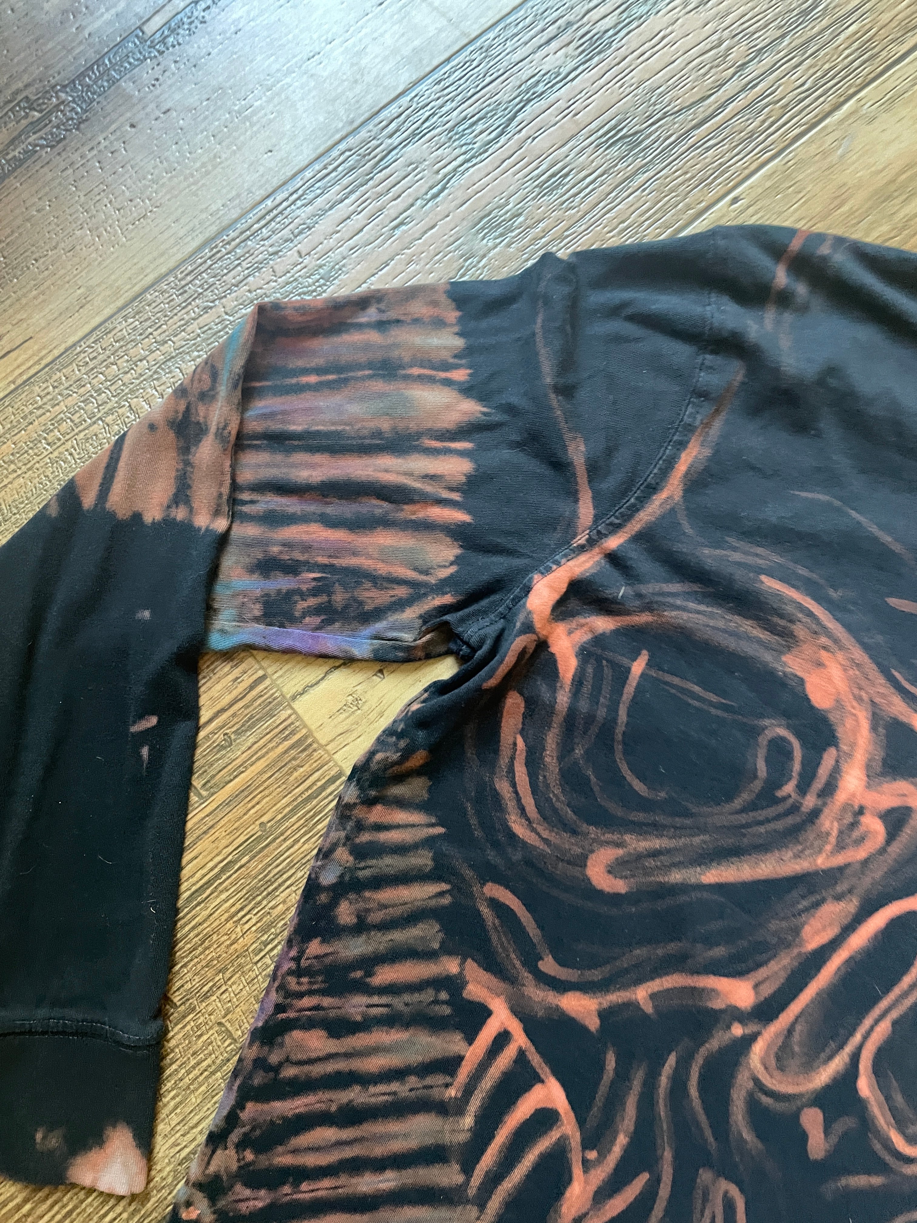 Skeleton Hand-Painted, Hand-Tie Dyed Long Sleeve T-Shirt (Men's Medium)