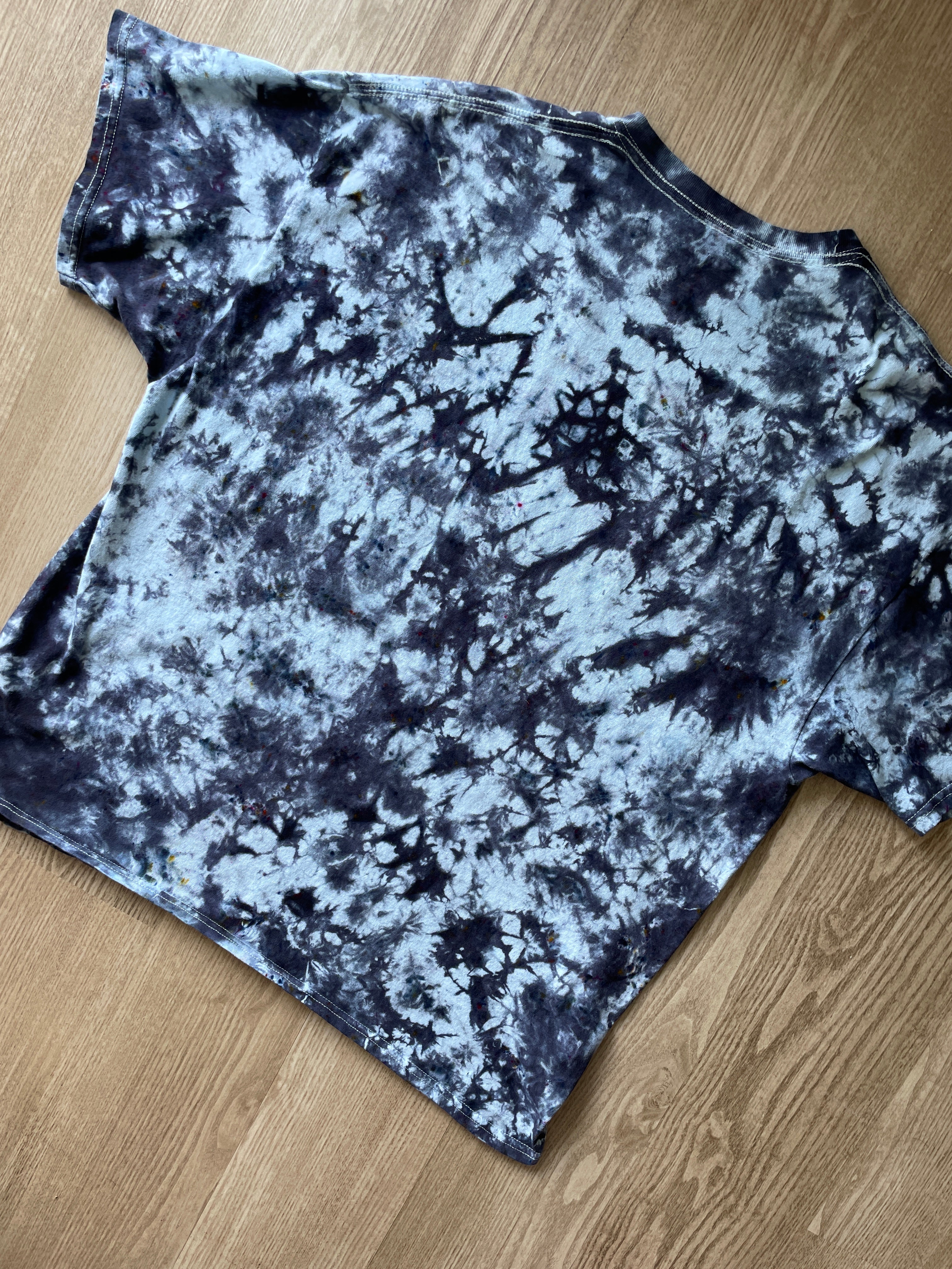 2XL Men’s Champion Logo Monochromatic Handmade Tie Dye T-Shirt | One-Of-a-Kind White and Black Short Sleeve