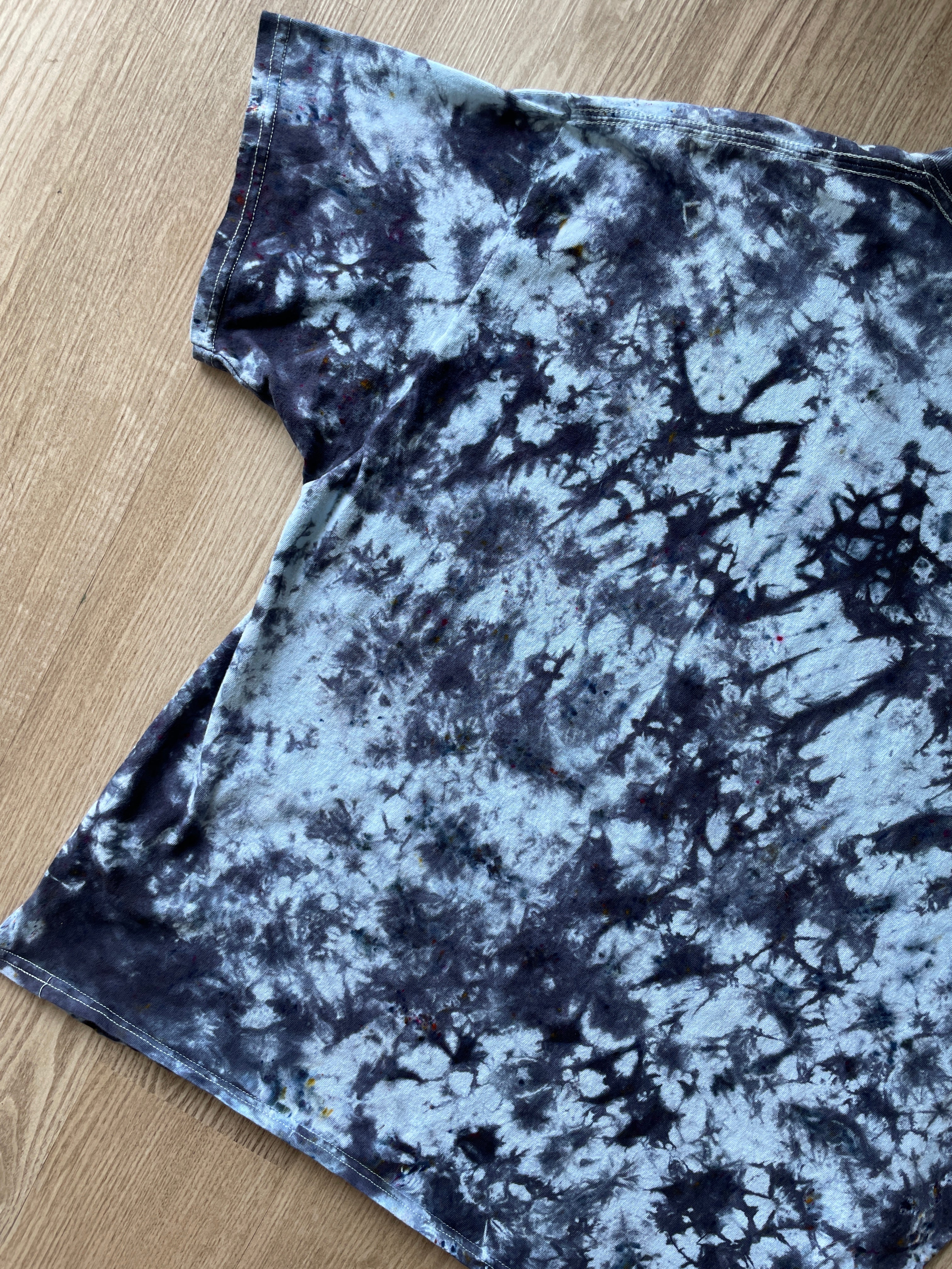 2XL Men’s Champion Logo Monochromatic Handmade Tie Dye T-Shirt | One-Of-a-Kind White and Black Short Sleeve