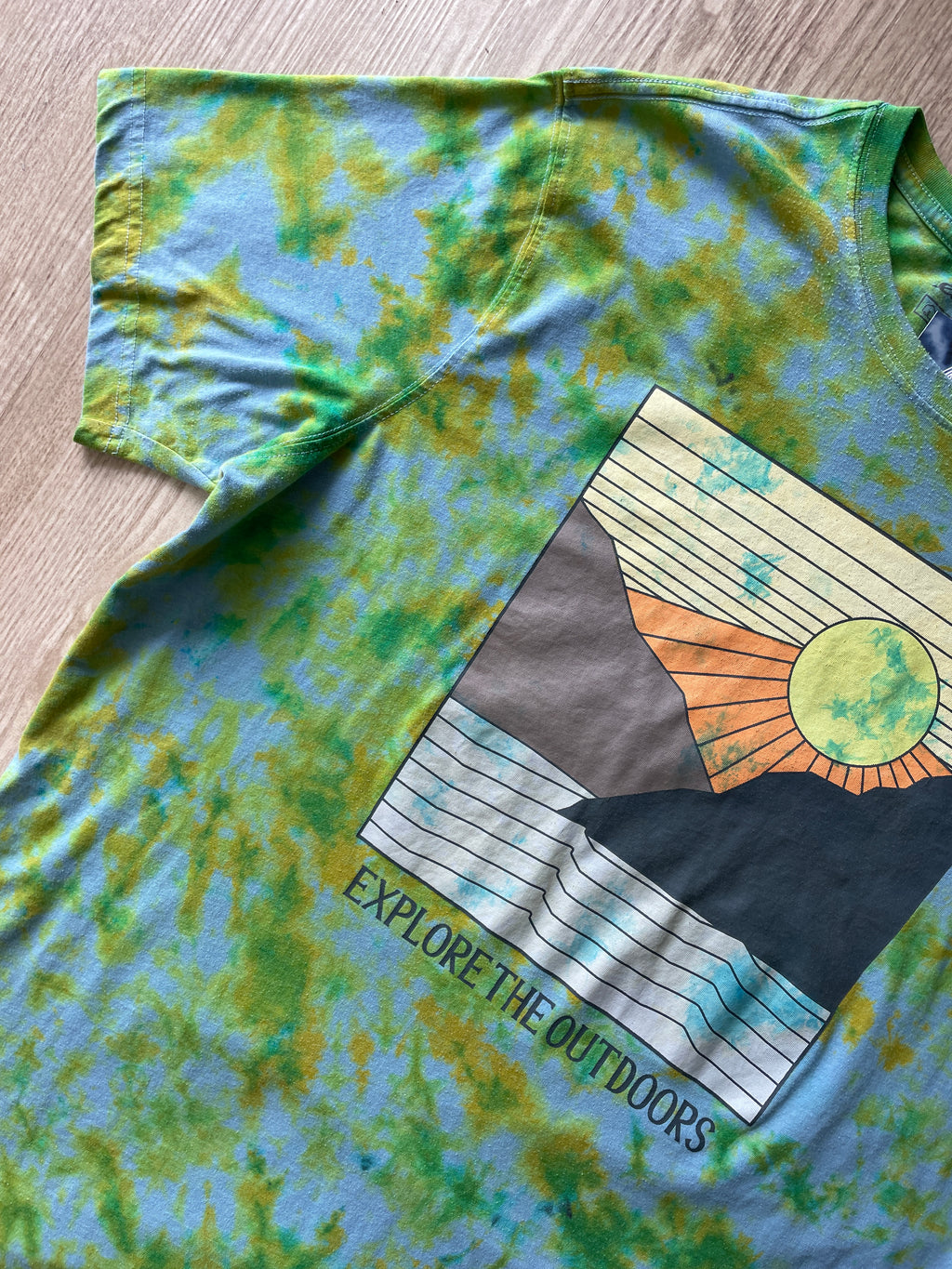 XL (Tall) Men’s Eddie Bauer Explore the Outdoors Handmade Tie Dye T-Shirt | One-Of-a-Kind Green and Blue Short Sleeve