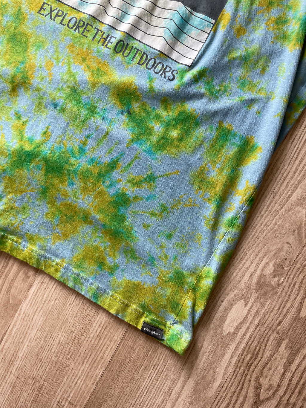 XL (Tall) Men’s Eddie Bauer Explore the Outdoors Handmade Tie Dye T-Shirt | One-Of-a-Kind Green and Blue Short Sleeve