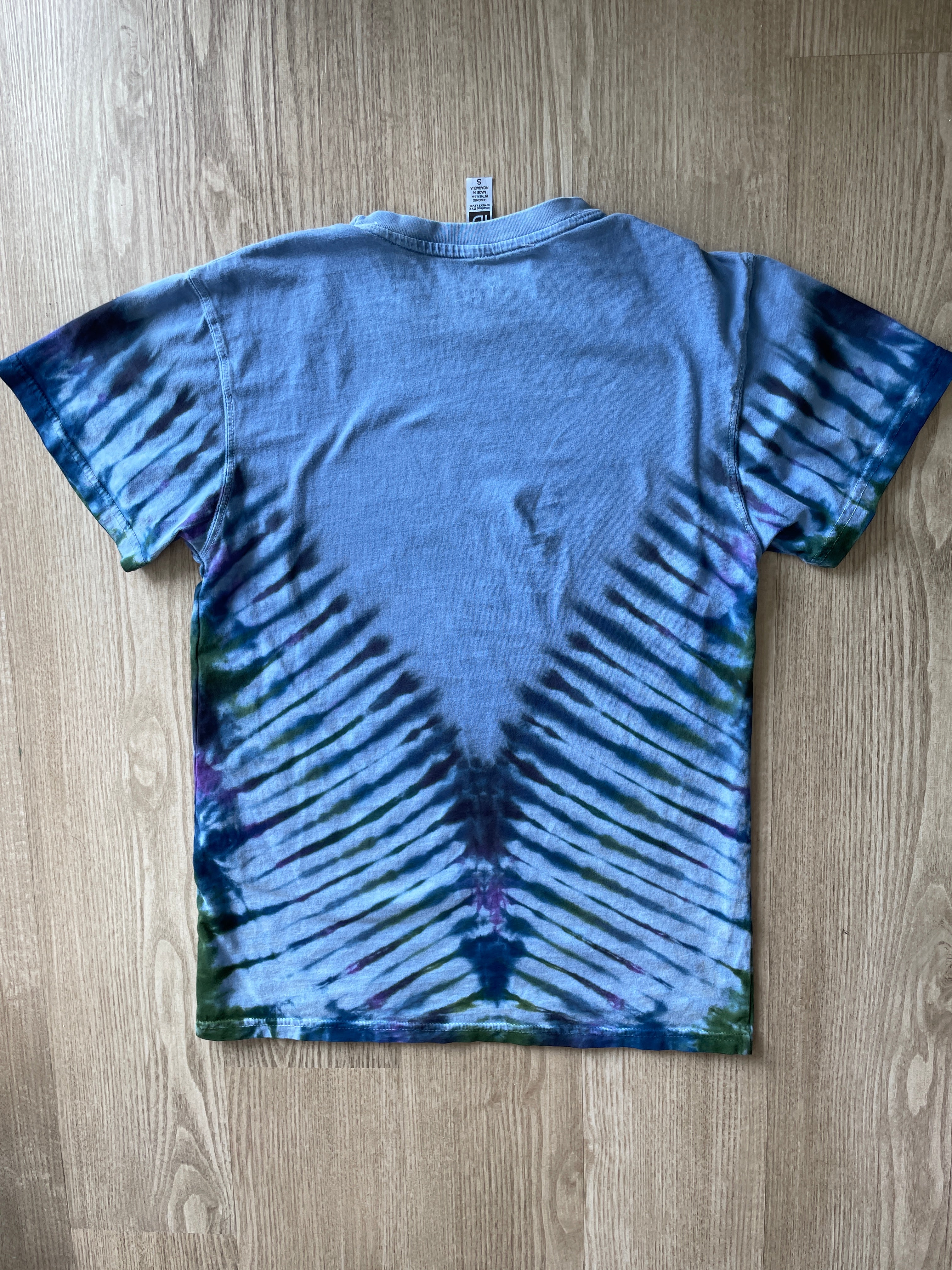SMALL Men’s Let's Go Wander Mountainscape Handmade Tie Dye T-Shirt | One-Of-a-Kind Blue and Black Short Sleeve