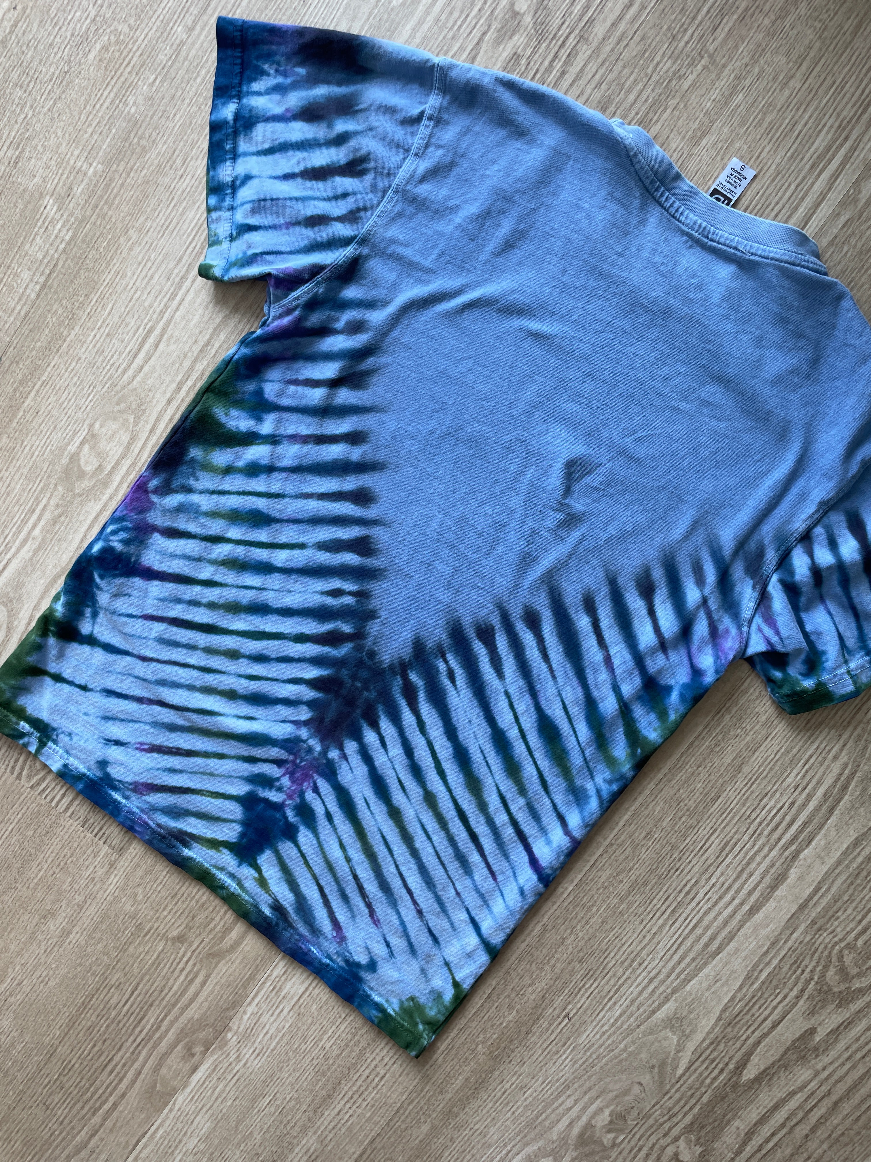 SMALL Men’s Let's Go Wander Mountainscape Handmade Tie Dye T-Shirt | One-Of-a-Kind Blue and Black Short Sleeve