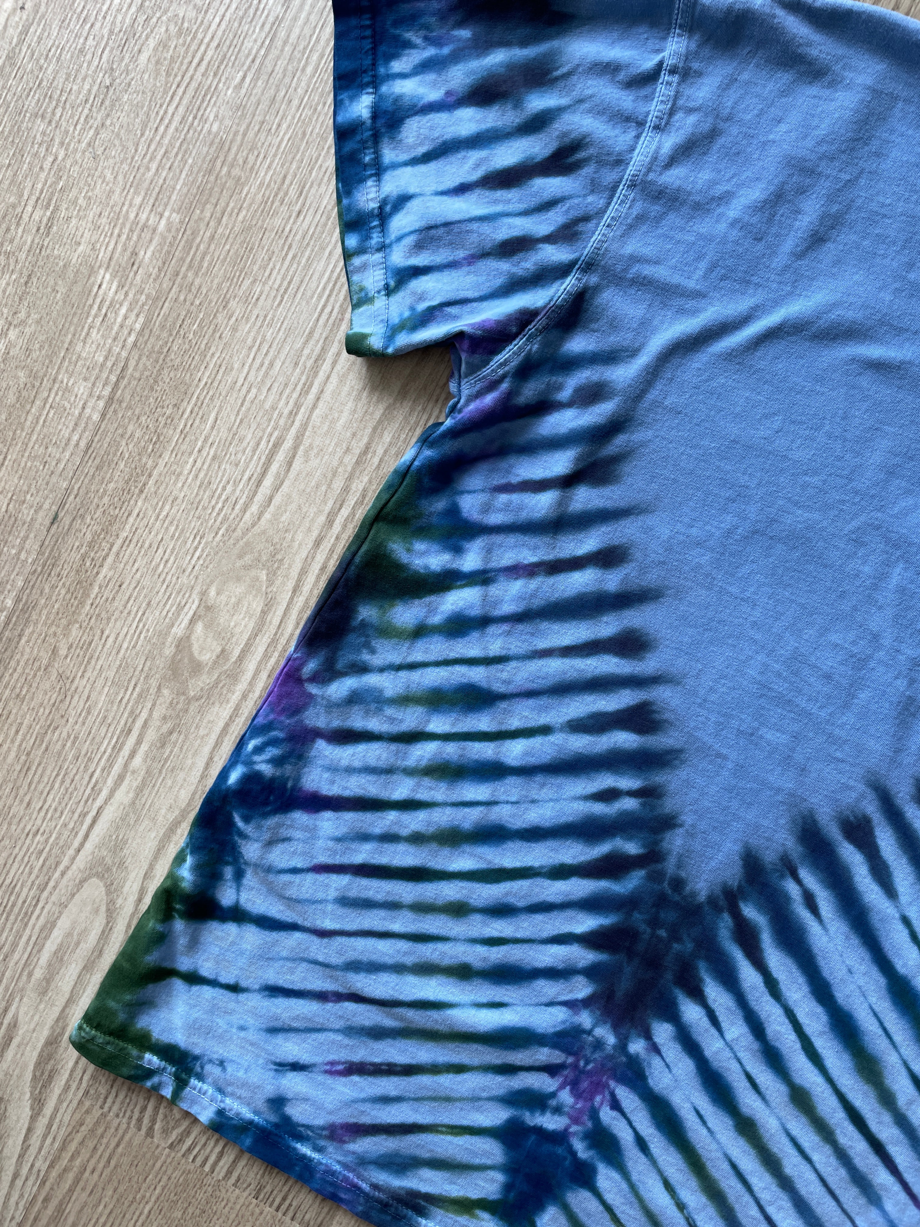 SMALL Men’s Let's Go Wander Mountainscape Handmade Tie Dye T-Shirt | One-Of-a-Kind Blue and Black Short Sleeve