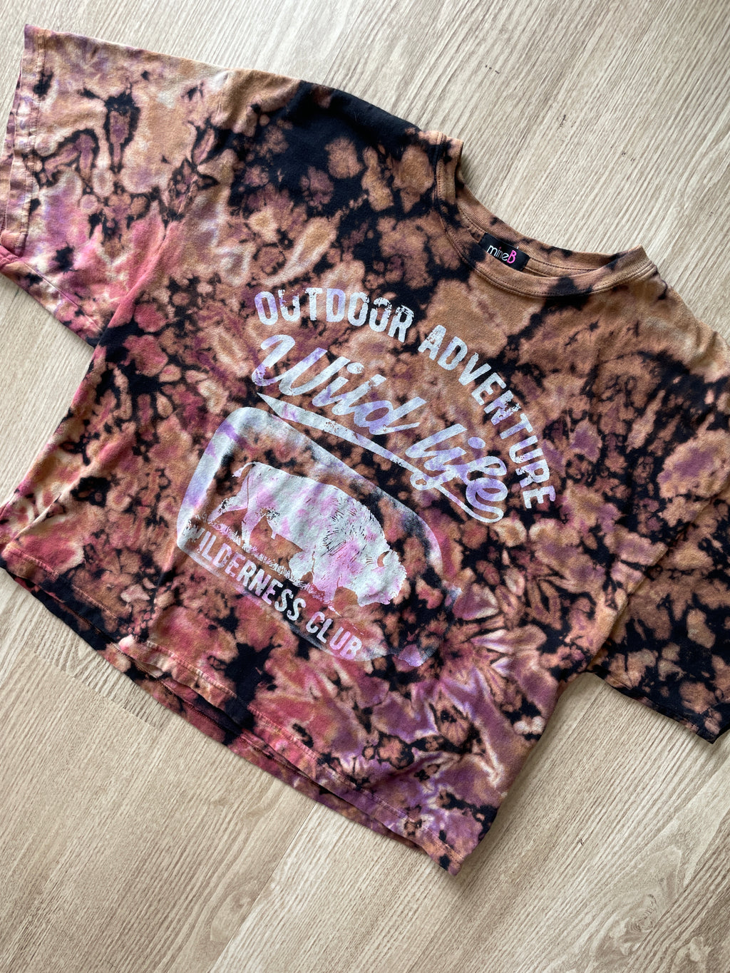 MEDIUM Men’s Outdoor Adventure Wilderness Club Handmade Tie Dye Cropped T-Shirt | One-Of-a-Kind Black Acid Dye Short Sleeve