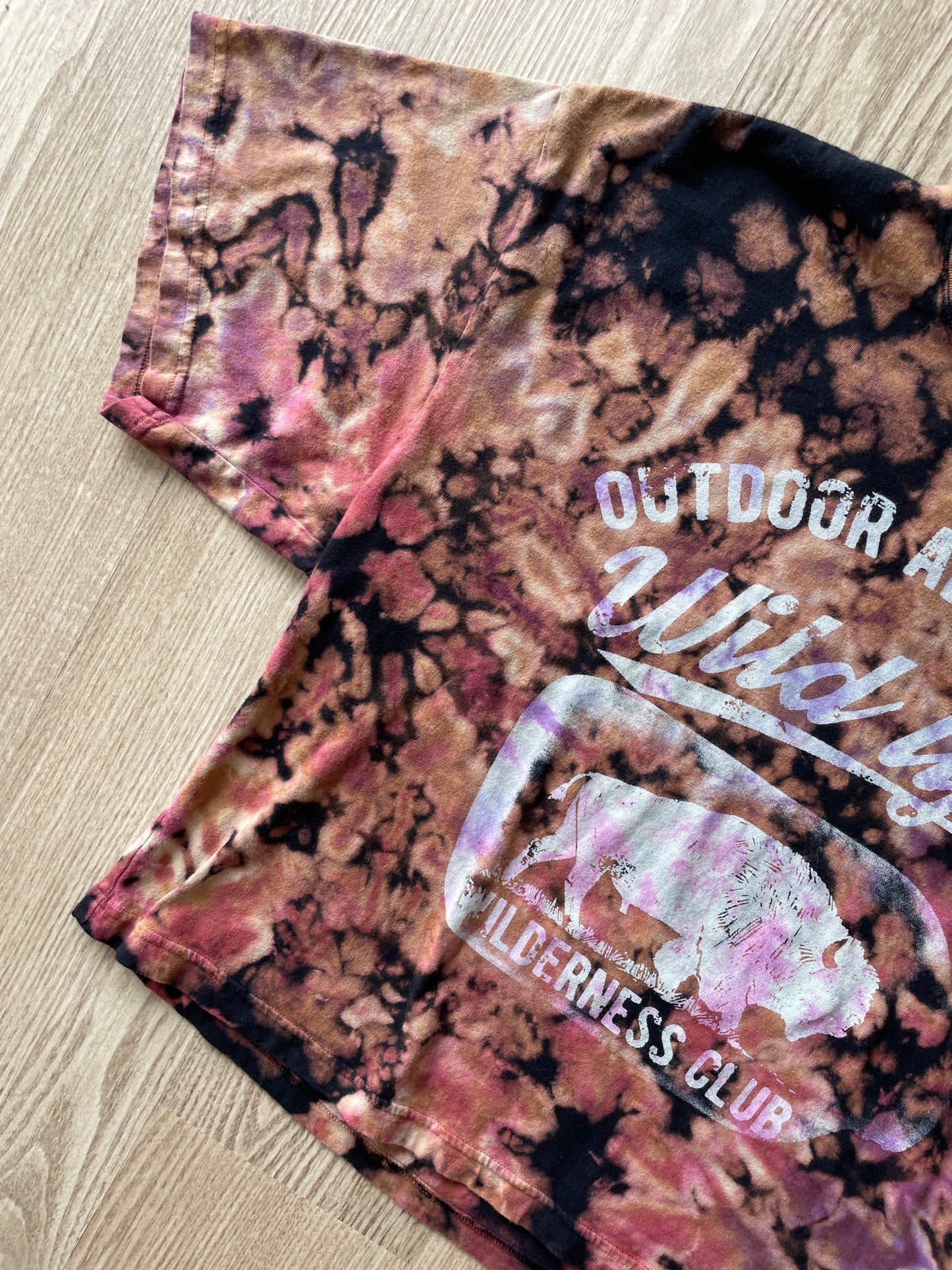 MEDIUM Men’s Outdoor Adventure Wilderness Club Handmade Tie Dye Cropped T-Shirt | One-Of-a-Kind Black Acid Dye Short Sleeve