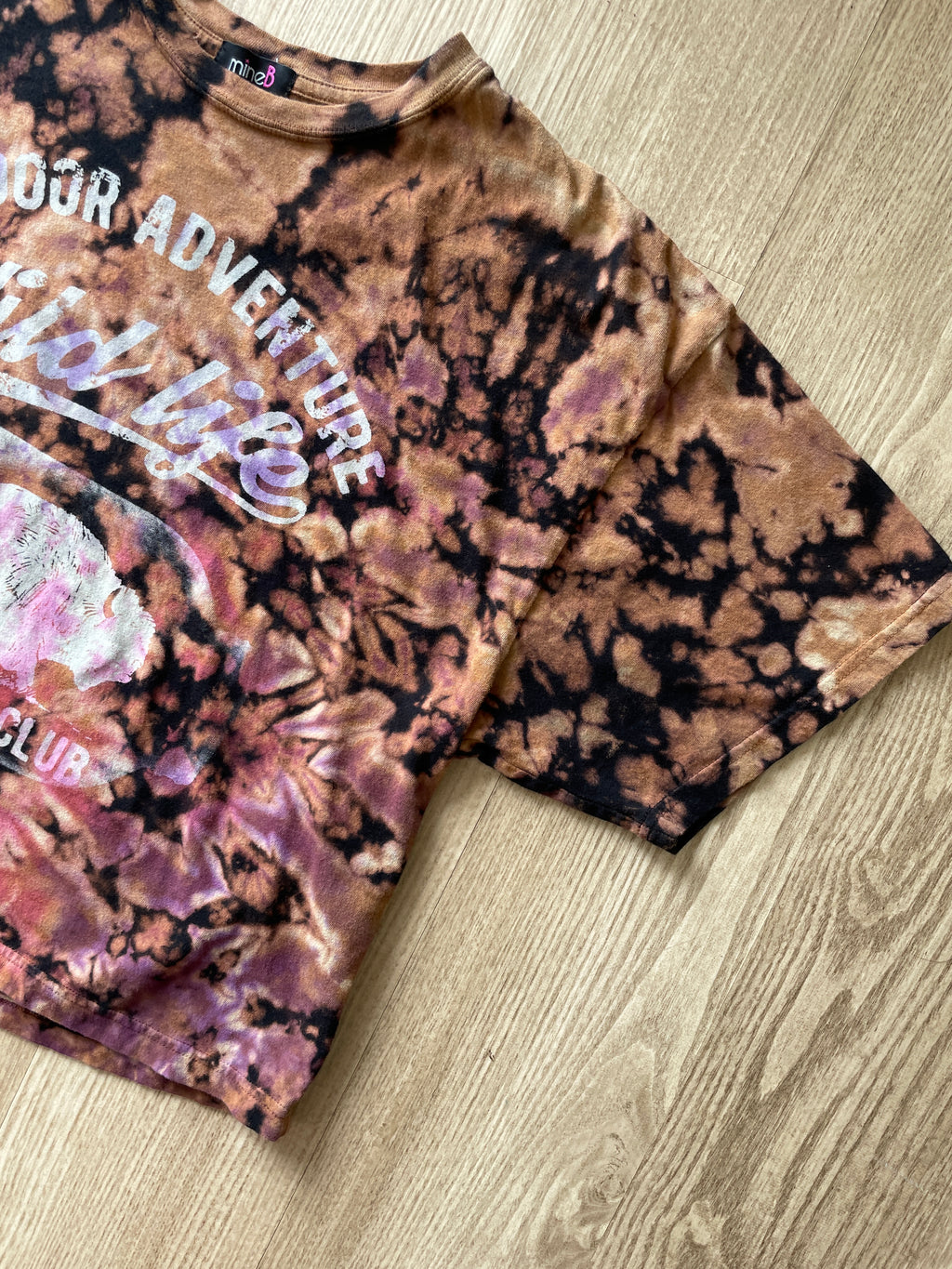 MEDIUM Men’s Outdoor Adventure Wilderness Club Handmade Tie Dye Cropped T-Shirt | One-Of-a-Kind Black Acid Dye Short Sleeve