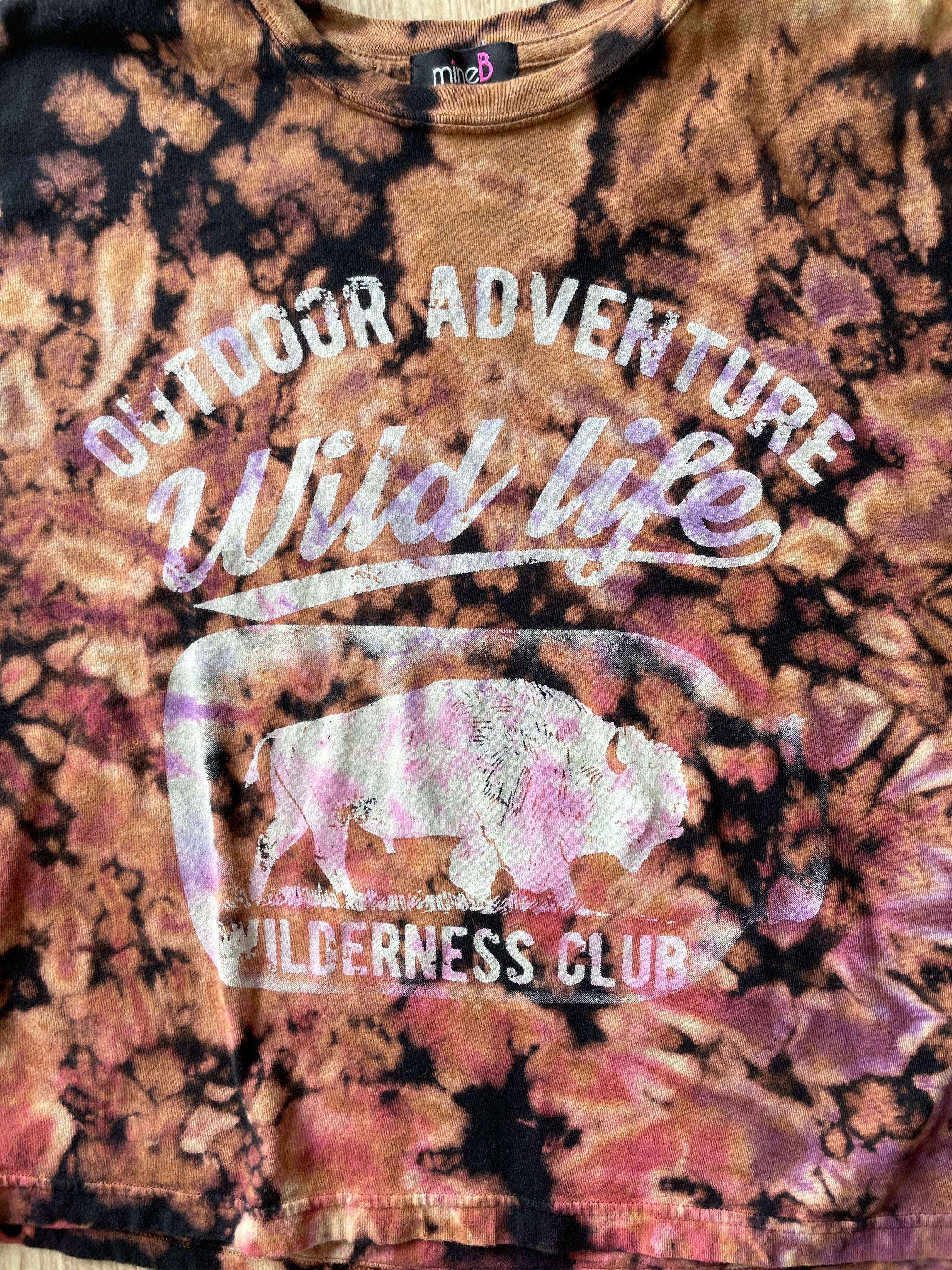 MEDIUM Men’s Outdoor Adventure Wilderness Club Handmade Tie Dye Cropped T-Shirt | One-Of-a-Kind Black Acid Dye Short Sleeve