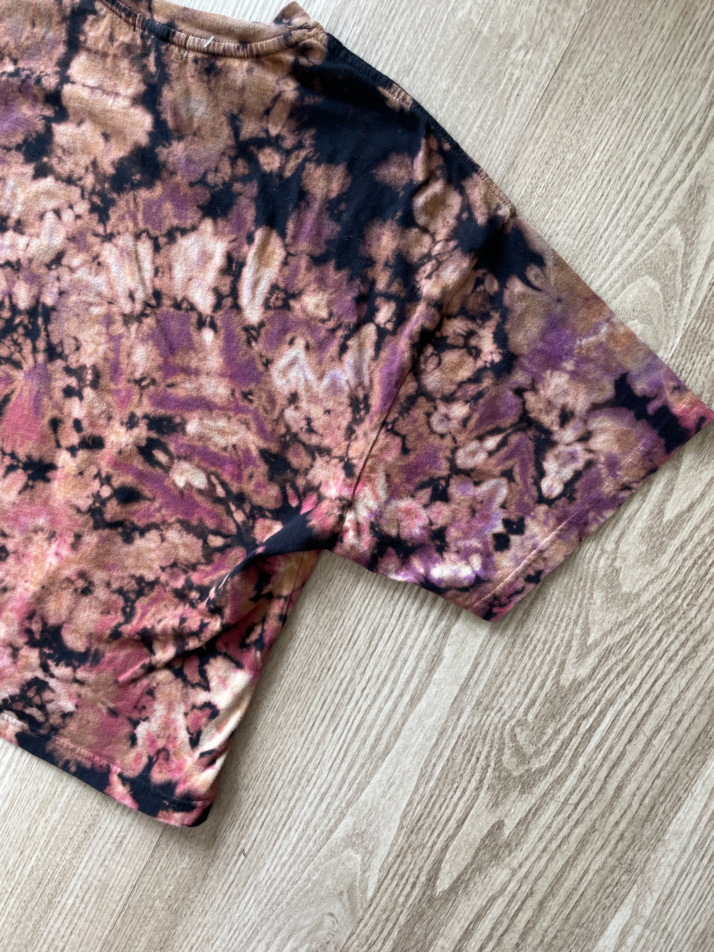 MEDIUM Men’s Outdoor Adventure Wilderness Club Handmade Tie Dye Cropped T-Shirt | One-Of-a-Kind Black Acid Dye Short Sleeve