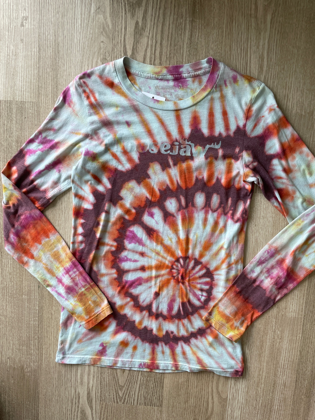 SMALL Women's Moosejaw Handmade Tie Dye T-Shirt | One-Of-a-Kind Pink and White Long Sleeve