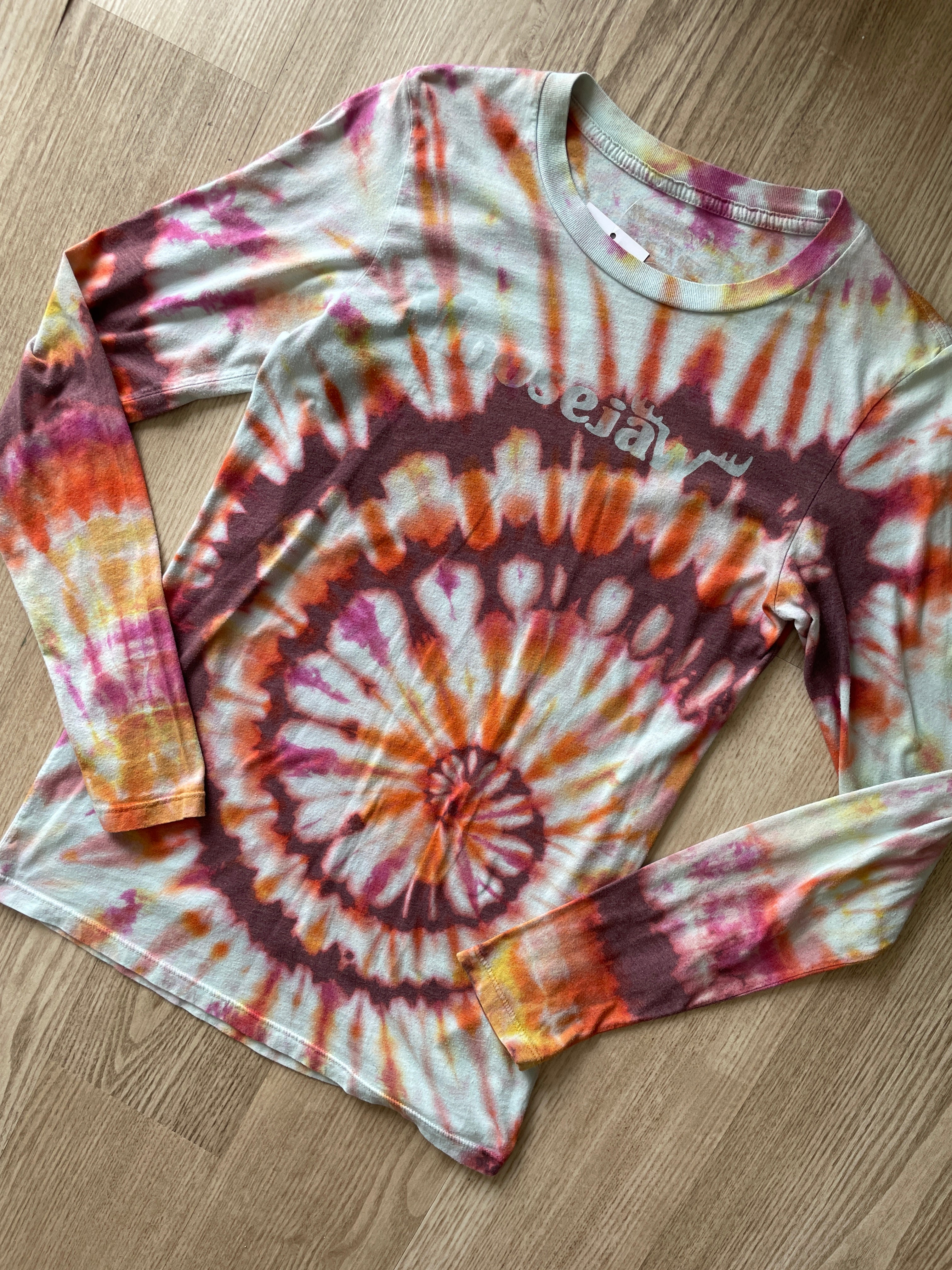 SMALL Women's Moosejaw Handmade Tie Dye T-Shirt | One-Of-a-Kind Pink and White Long Sleeve