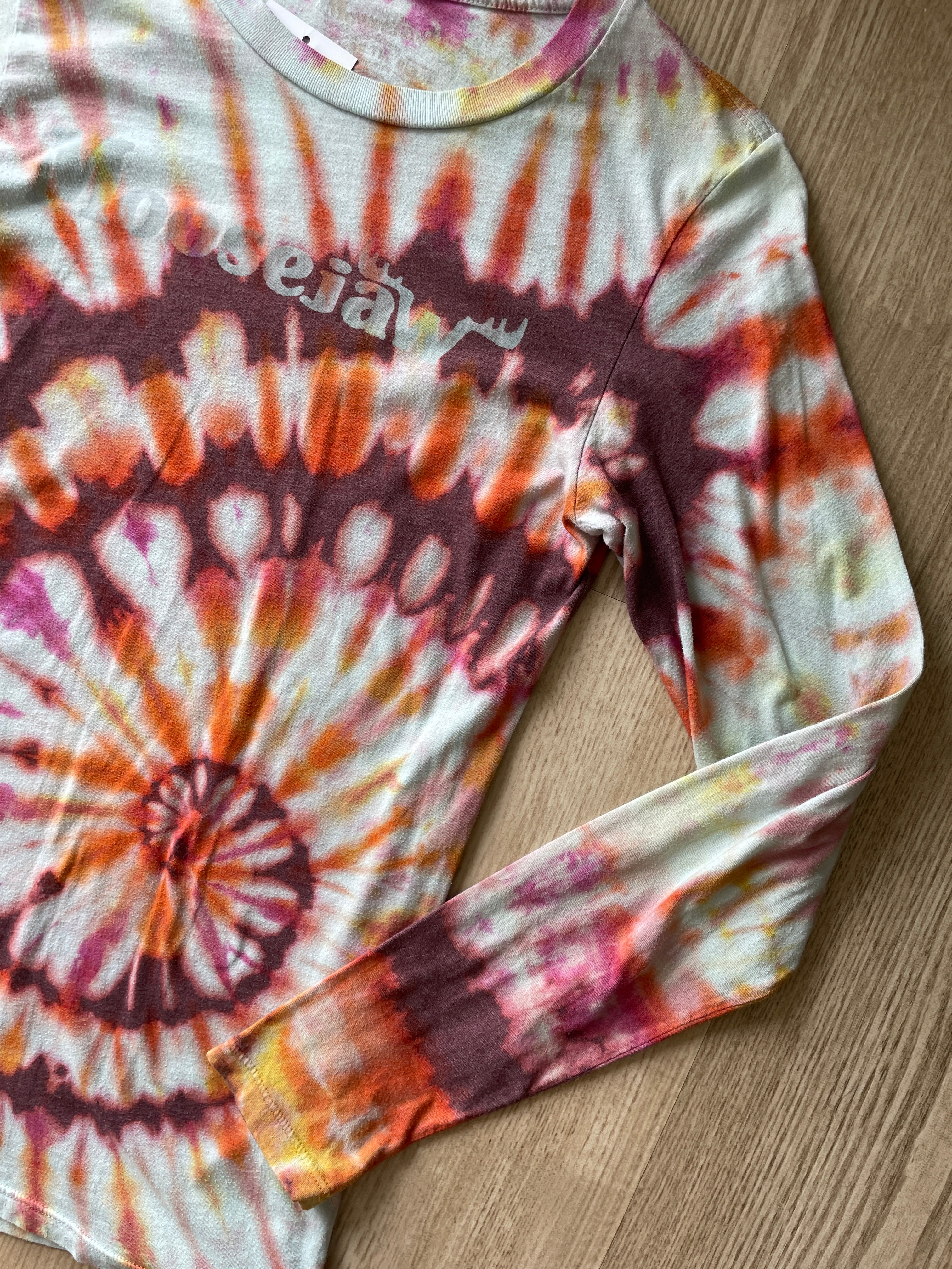 SMALL Women's Moosejaw Handmade Tie Dye T-Shirt | One-Of-a-Kind Pink and White Long Sleeve