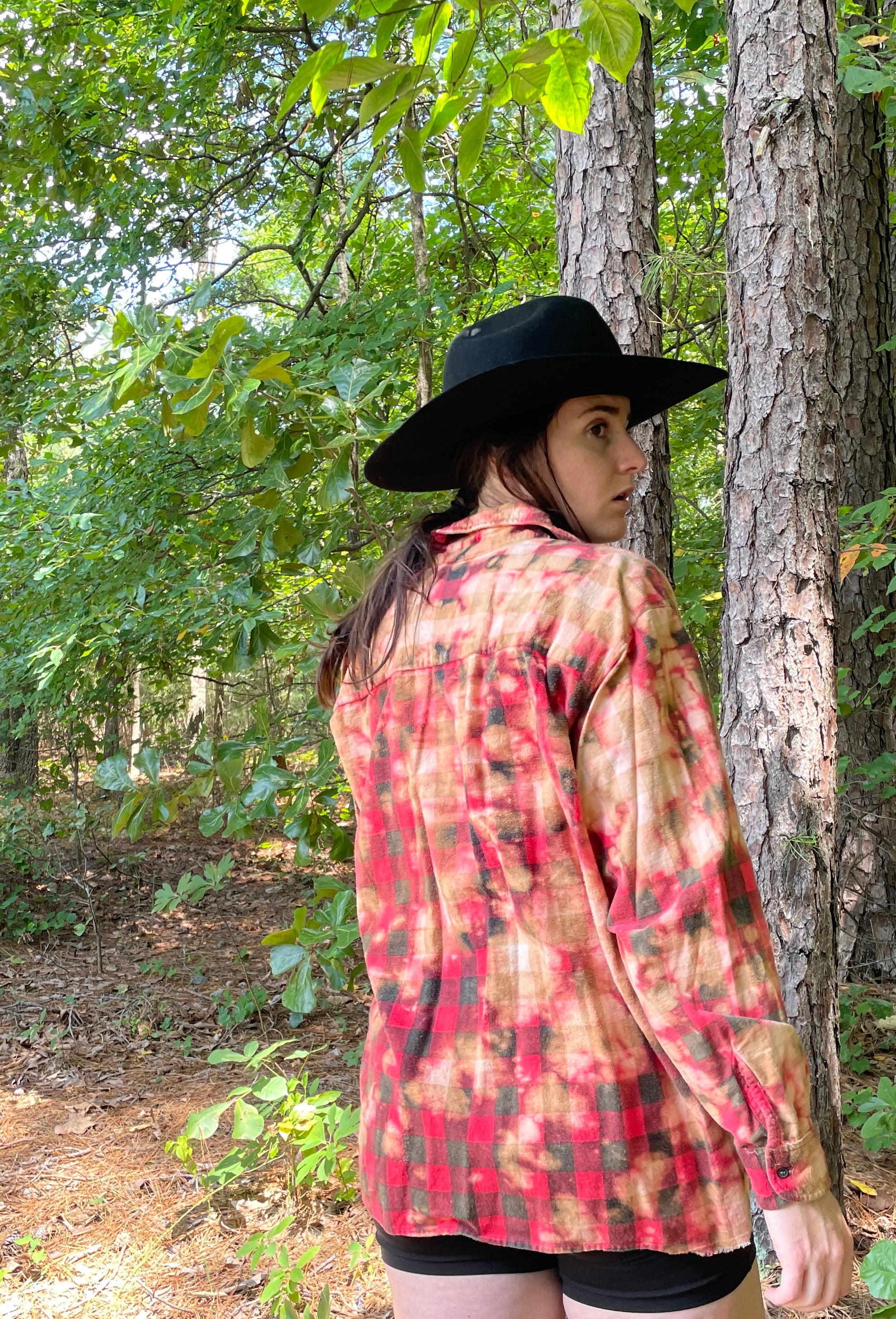 XL Men's Saucatuk Handmade Bleach Dye Buffalo Plaid Flannel Shirt | One-Of-a-Kind Upcycled Long Sleeve with Ski Boot Block Print