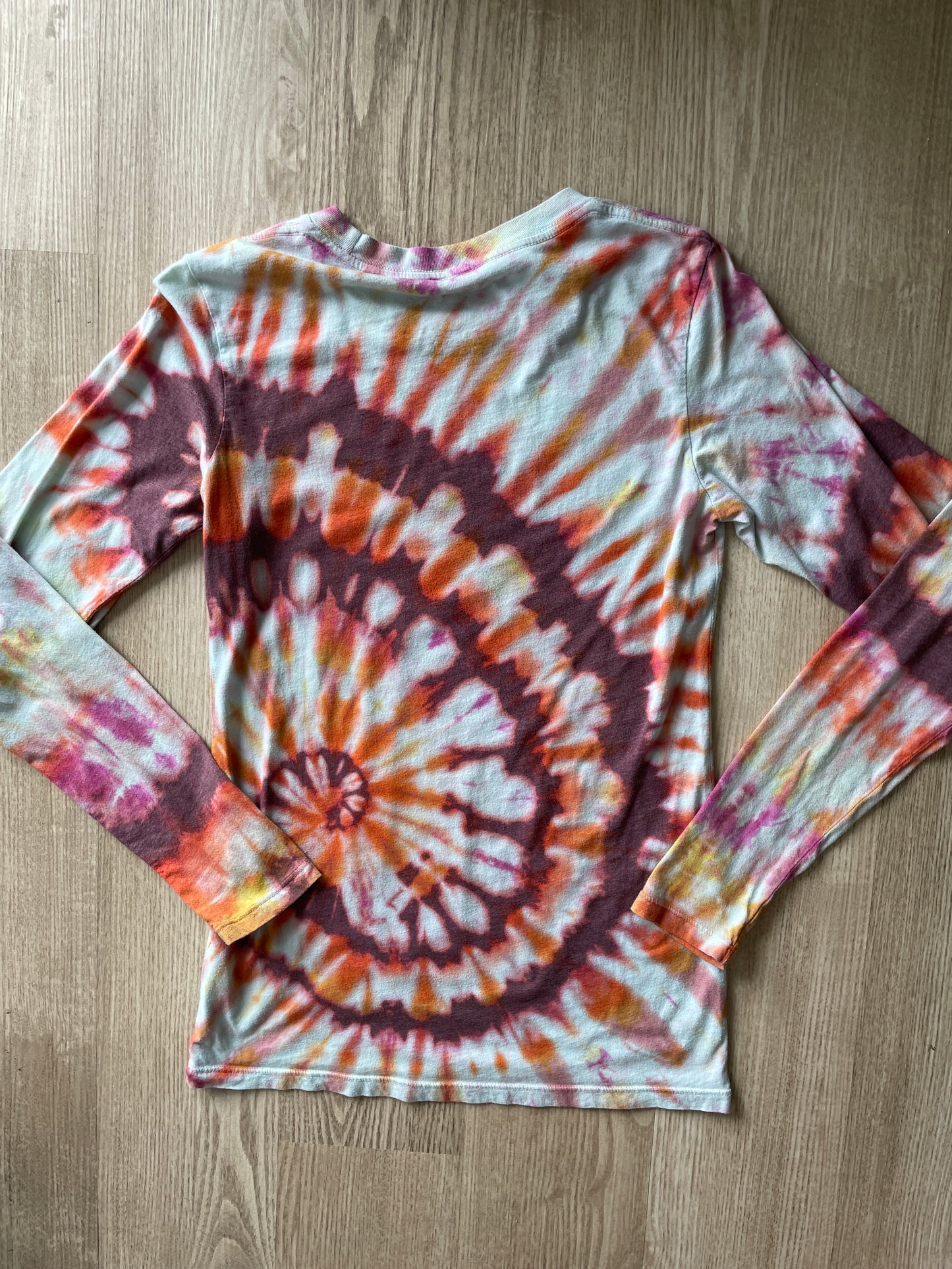 SMALL Women's Moosejaw Handmade Tie Dye T-Shirt | One-Of-a-Kind Pink and White Long Sleeve