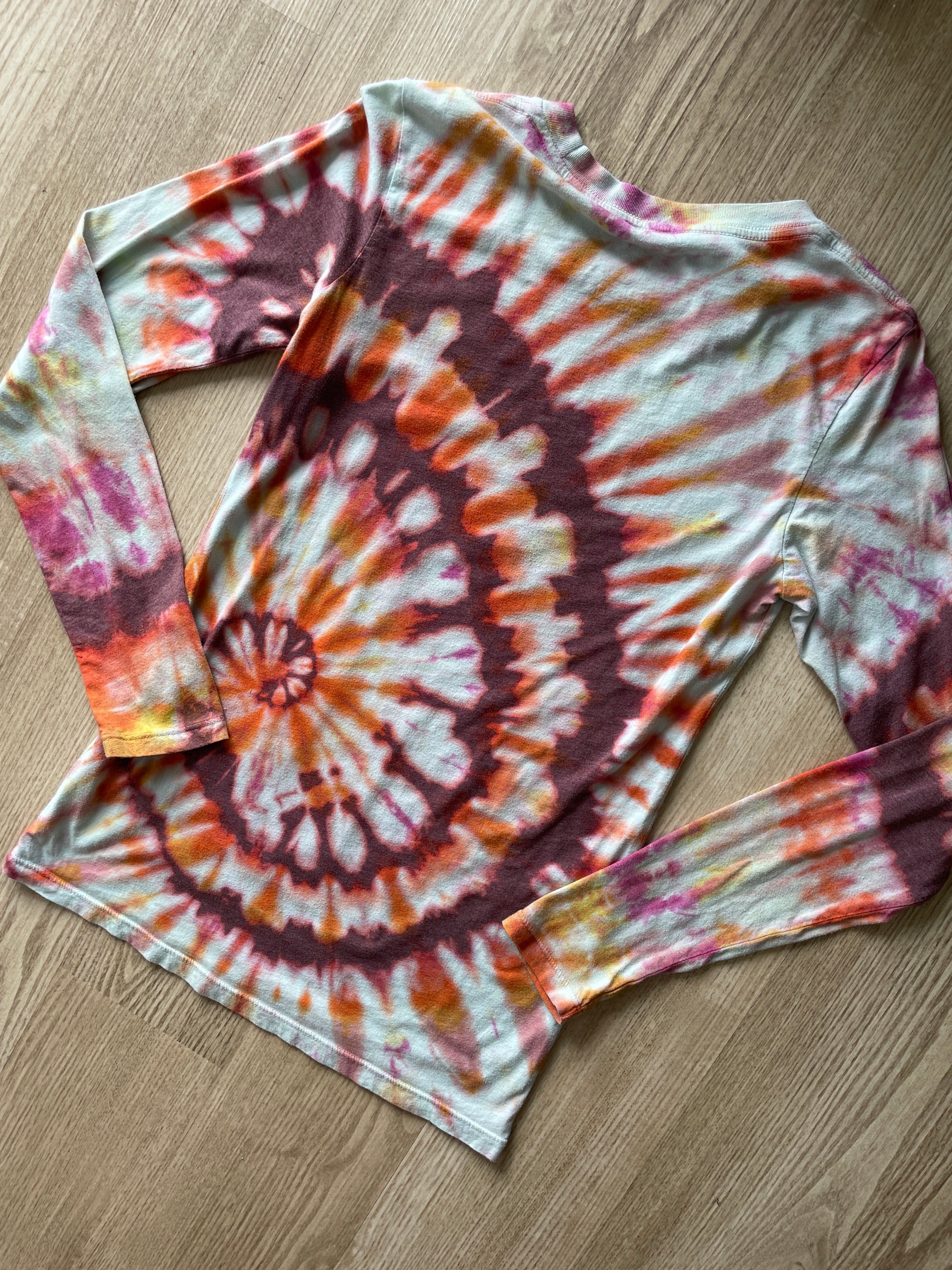SMALL Women's Moosejaw Handmade Tie Dye T-Shirt | One-Of-a-Kind Pink and White Long Sleeve
