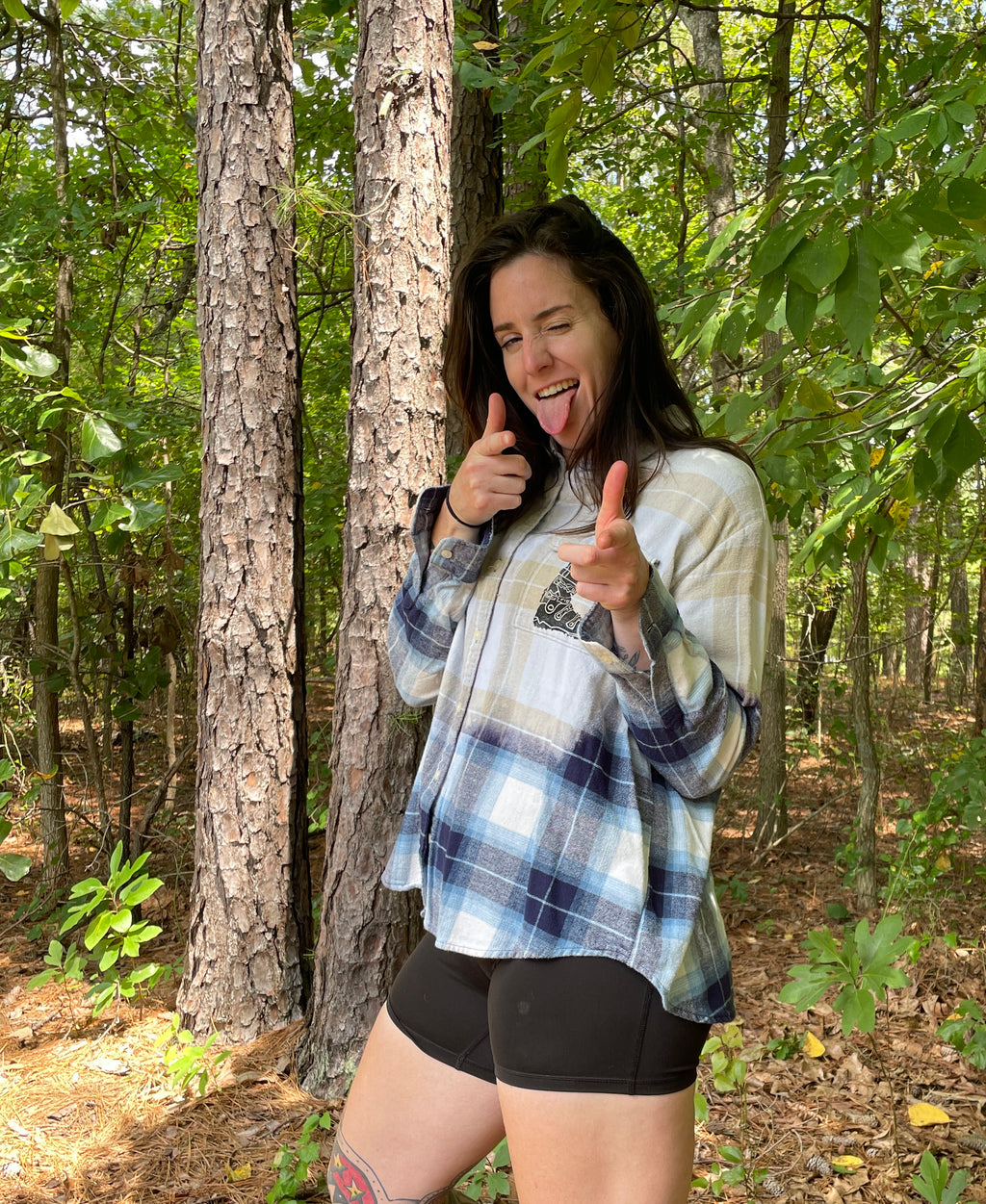 LARGE Women’s Old Navy Handmade Dip Dyed Flannel Shirt | One-Of-a-Kind Upcycled Long Sleeve with Ski Boot Block Print