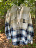LARGE Women’s Old Navy Handmade Dip Dyed Flannel Shirt | One-Of-a-Kind Upcycled Long Sleeve with Ski Boot Block Print