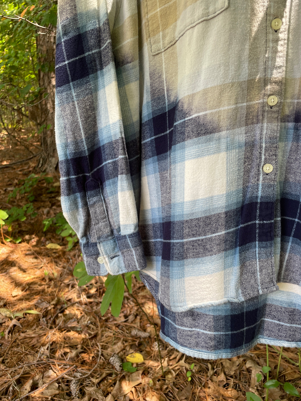 LARGE Women’s Old Navy Handmade Dip Dyed Flannel Shirt | One-Of-a-Kind Upcycled Long Sleeve with Ski Boot Block Print