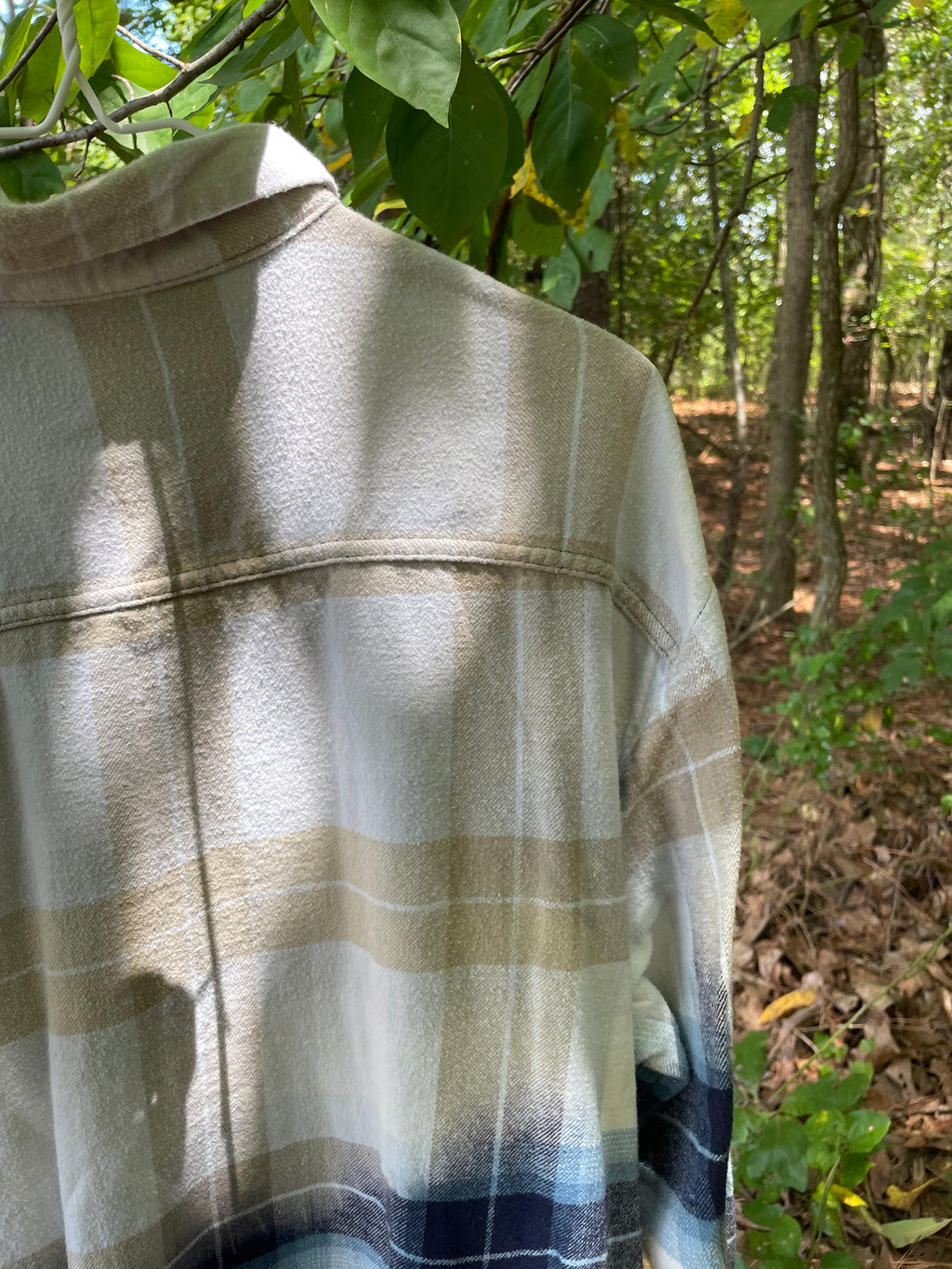 LARGE Women’s Old Navy Handmade Dip Dyed Flannel Shirt | One-Of-a-Kind Upcycled Long Sleeve with Ski Boot Block Print