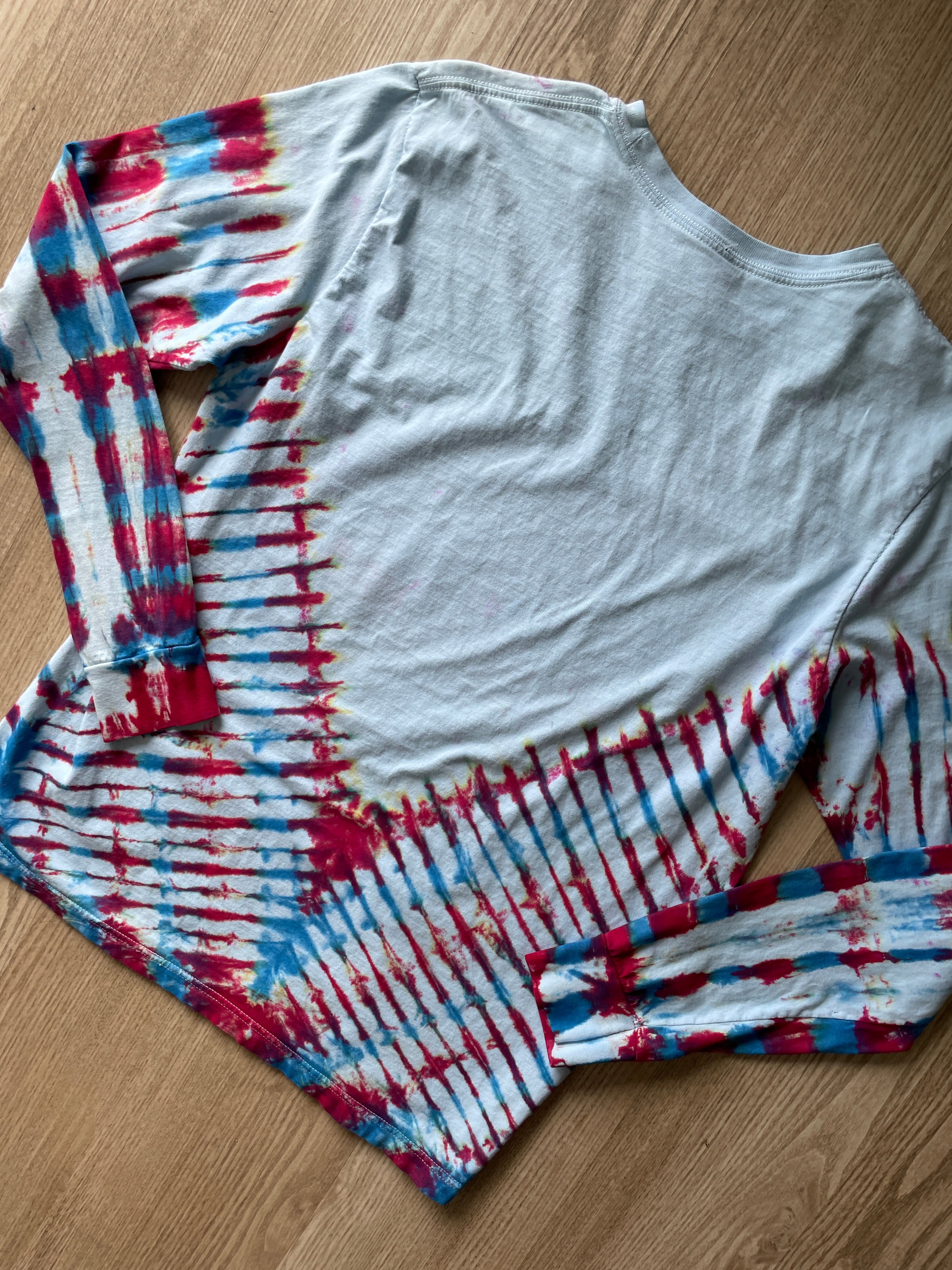 LARGE Men’s Nike Team USA Faster Higher Stronger Handmade Tie Dye T-Shirt | One-Of-a-Kind Red, White, and Blue Long Sleeve