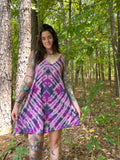 MEDIUM Women’s Handmade Tie Dye Dress | One-Of-a-Kind Upcycled Sleeveless Dress with Indian Paintbrush Block Print