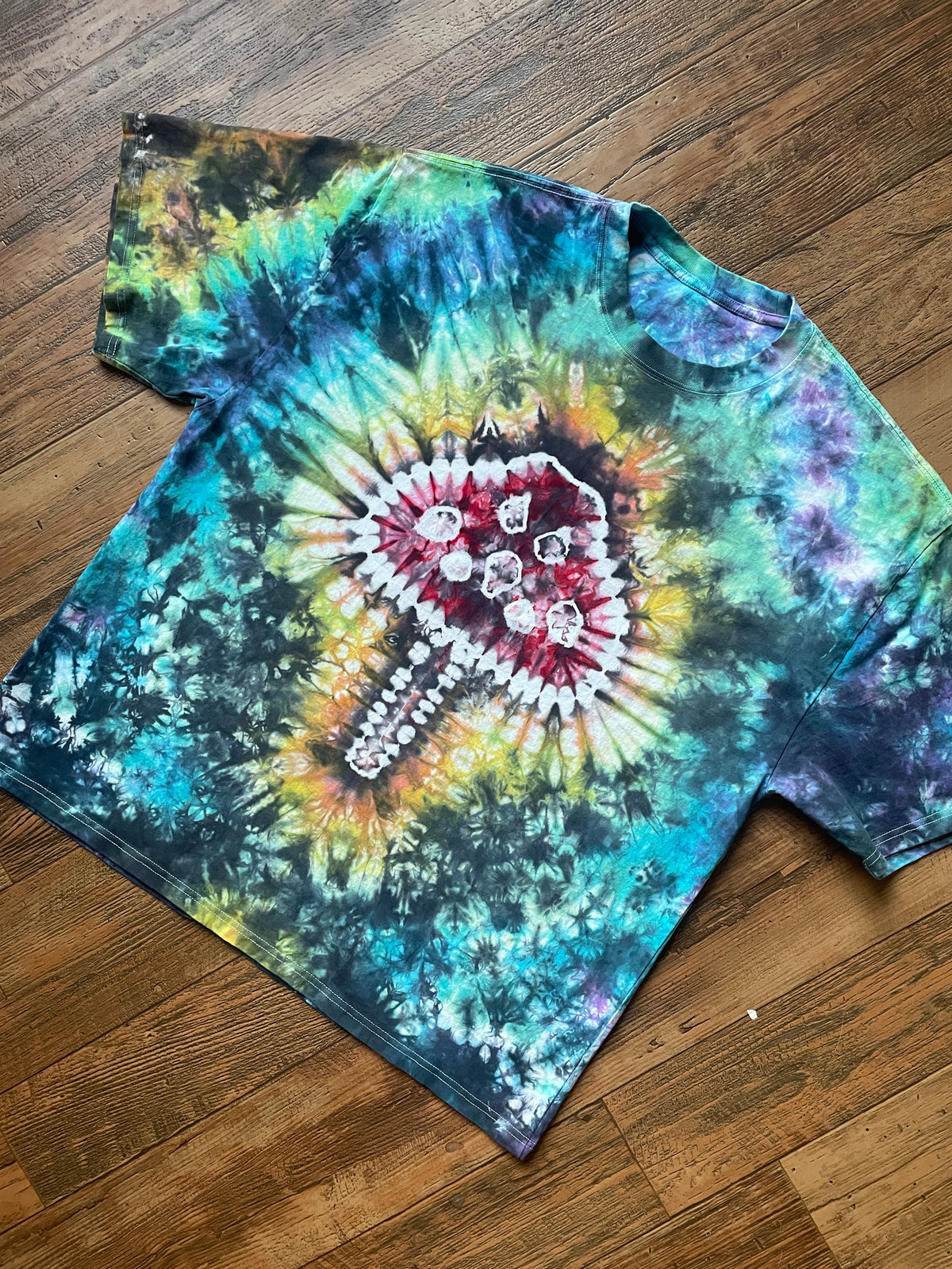 Red and Rainbow Mushroom Tie Dye Short Sleeve T-Shirt | Men's 2XL